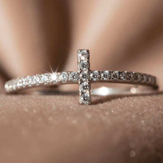 White Gold Over Sterling Silver Womens Cz Thin Stackable Sideways Cross Ring