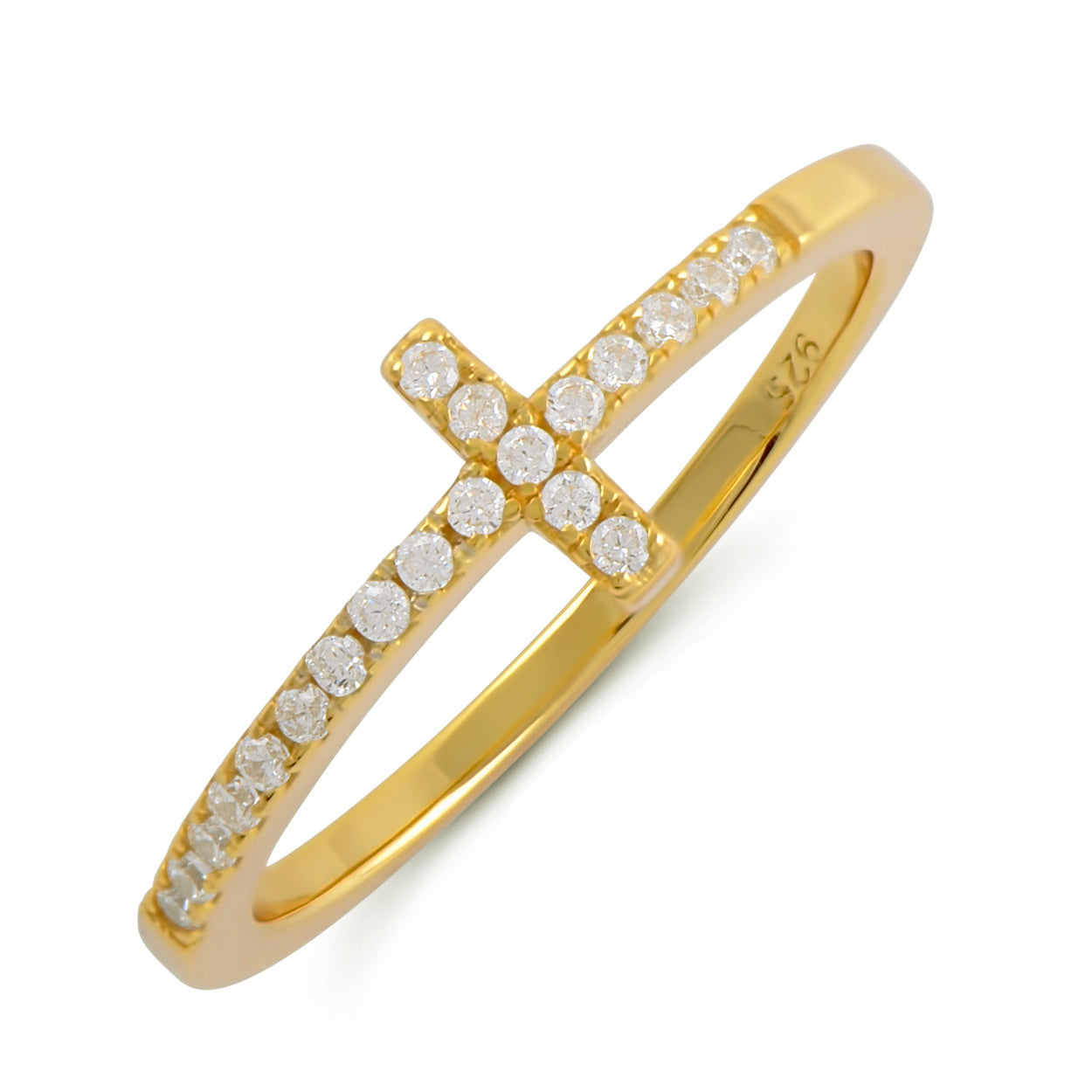 White Gold over Sterling Silver Women's CZ Thin Stackable Sideways Cross Ring