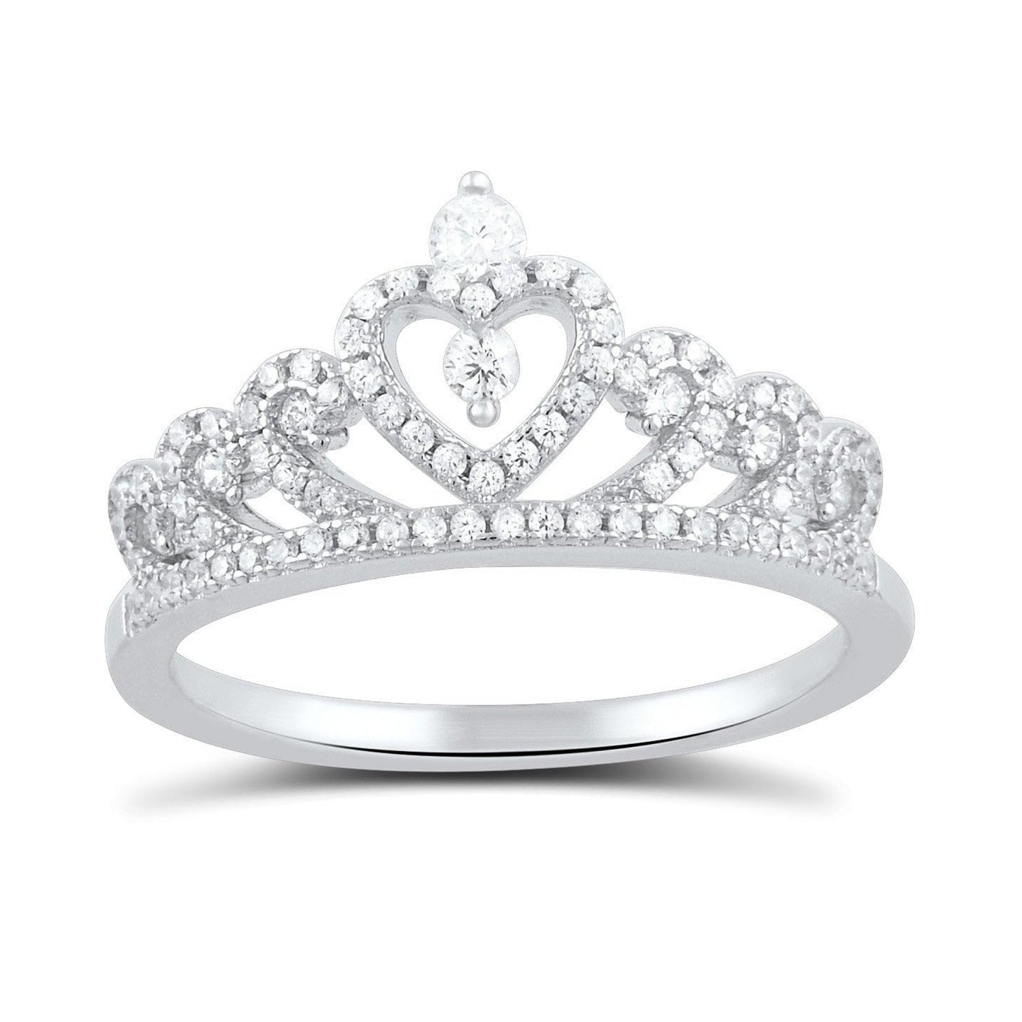 Sterling Silver Cz Heart Crown Ring