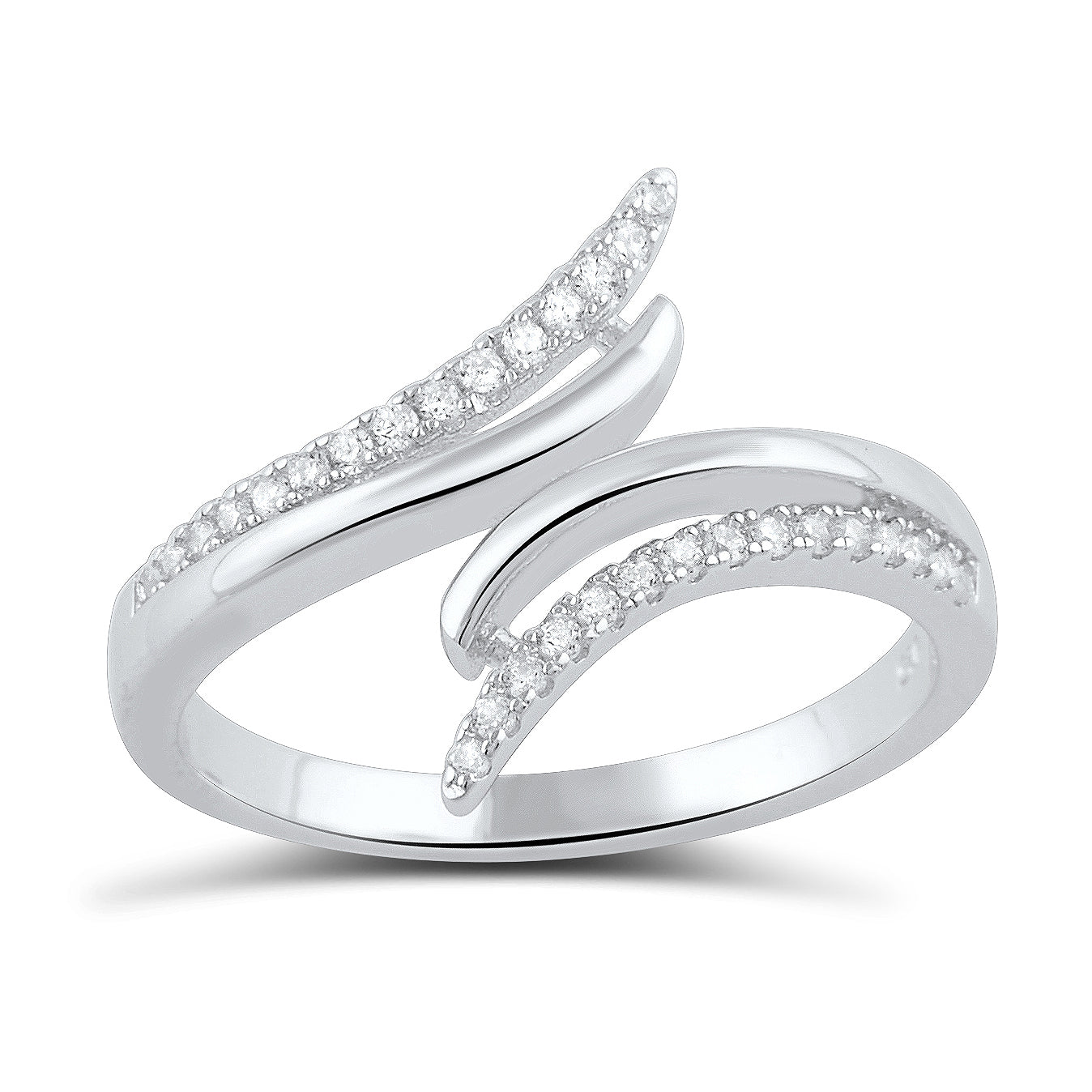 White Gold Dipped Sterling Silver CZ Wrap Around Bypass Ring for Women