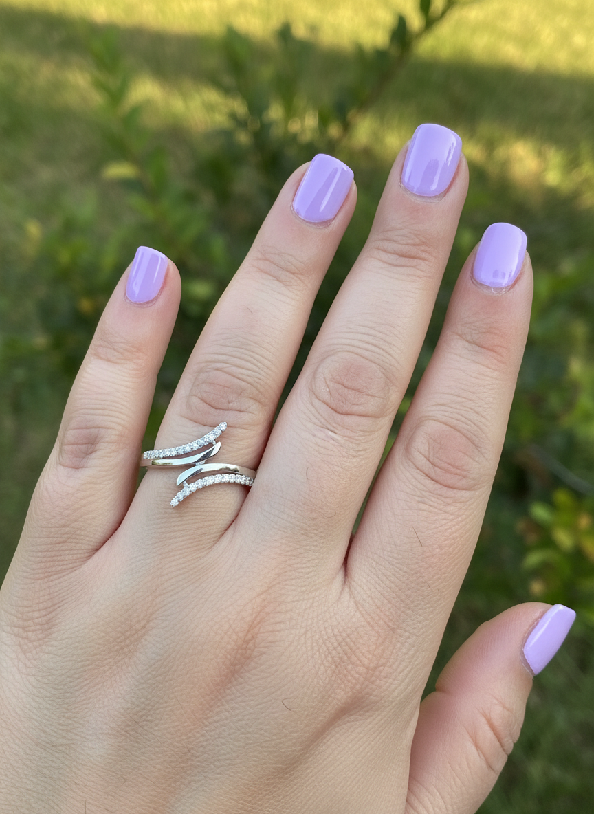 White Gold Dipped Sterling Silver CZ Wrap Around Bypass Ring for Women