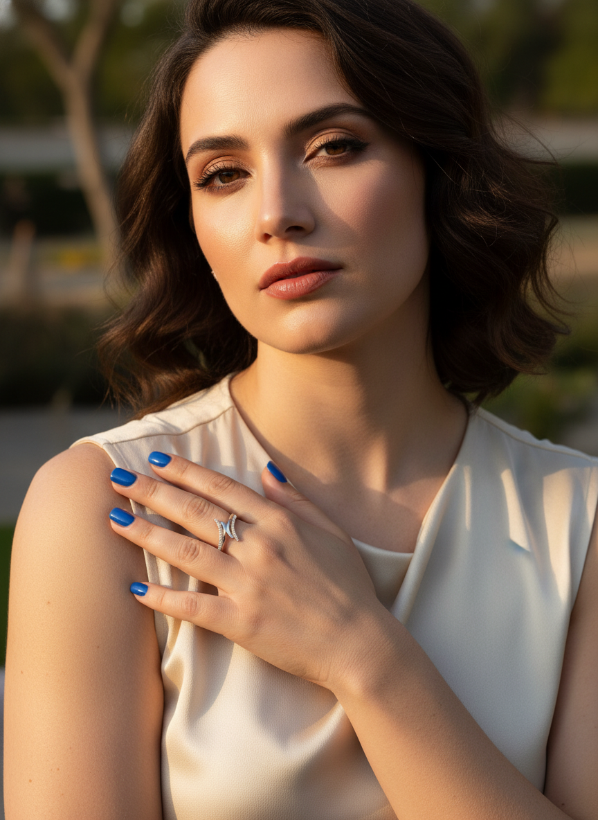 White Gold Dipped Sterling Silver CZ Wrap Around Bypass Ring for Women