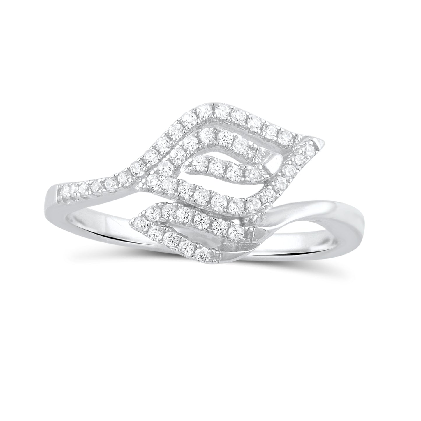 White Gold Dipped Sterling Silver CZ Stackable Leaf Ring for Women