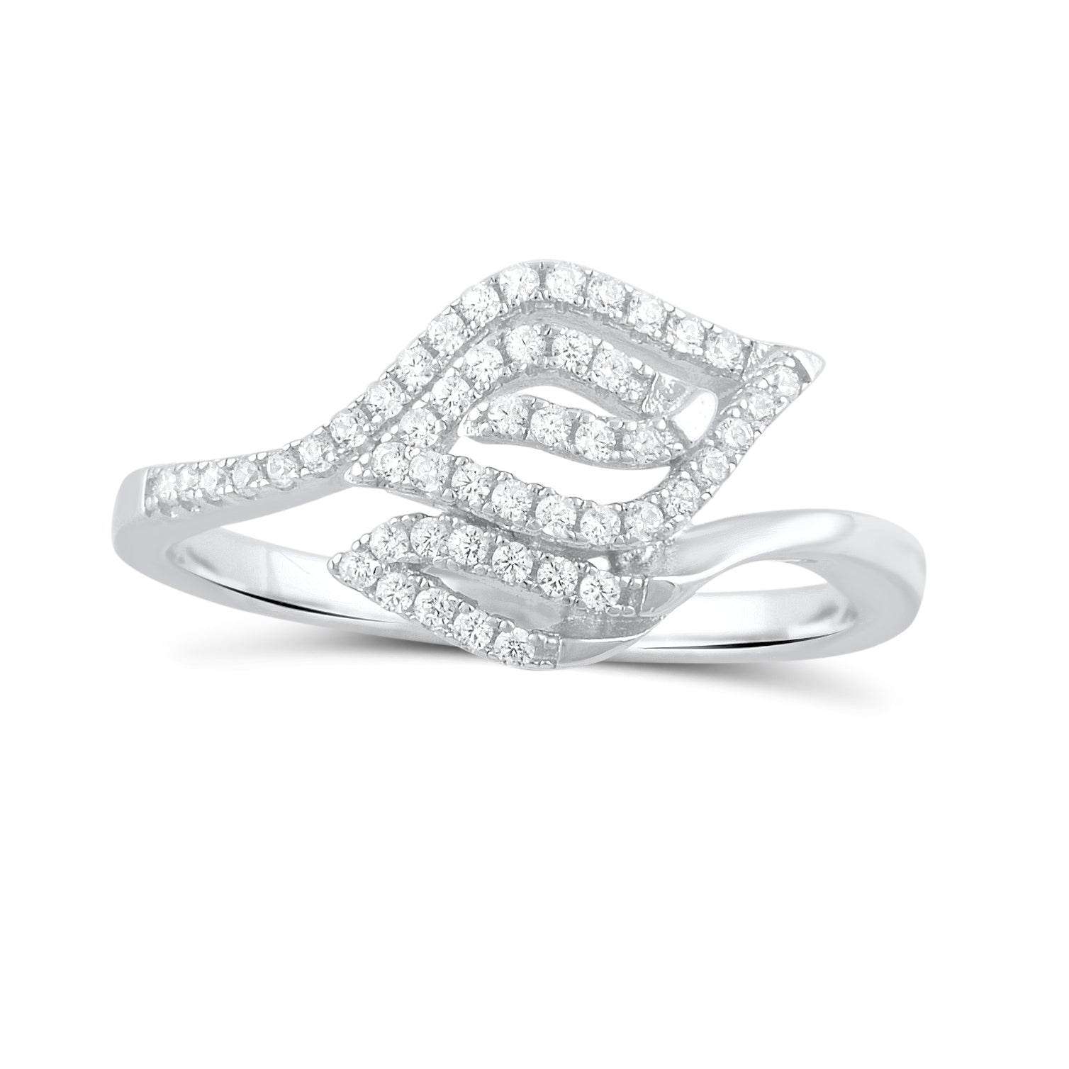 White Gold Dipped Sterling Silver CZ Stackable Leaf Ring for Women