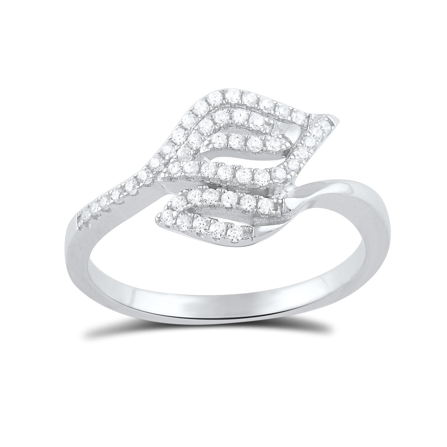 White Gold Dipped Sterling Silver CZ Stackable Leaf Ring for Women