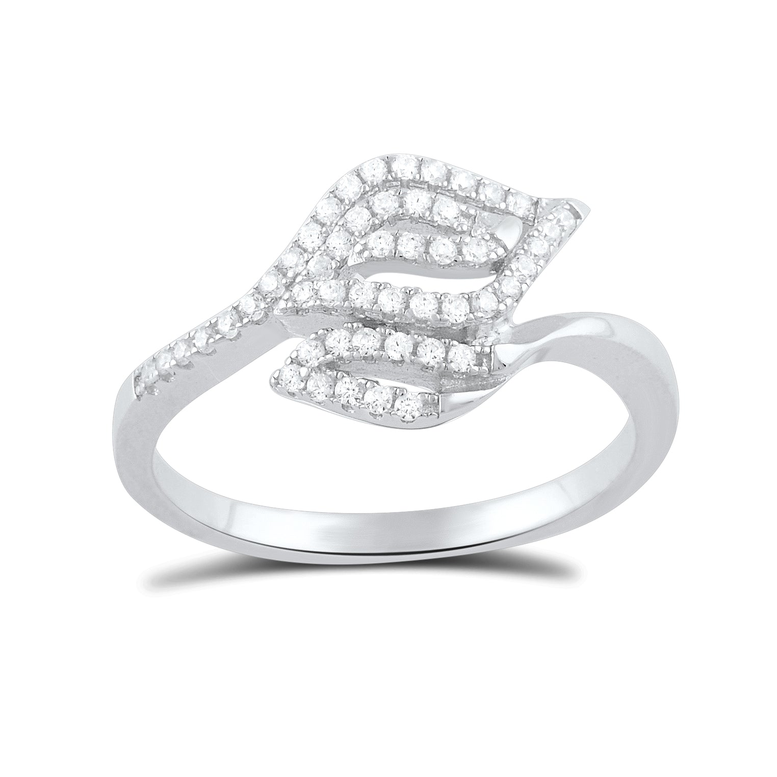 White Gold Dipped Sterling Silver CZ Stackable Leaf Ring for Women