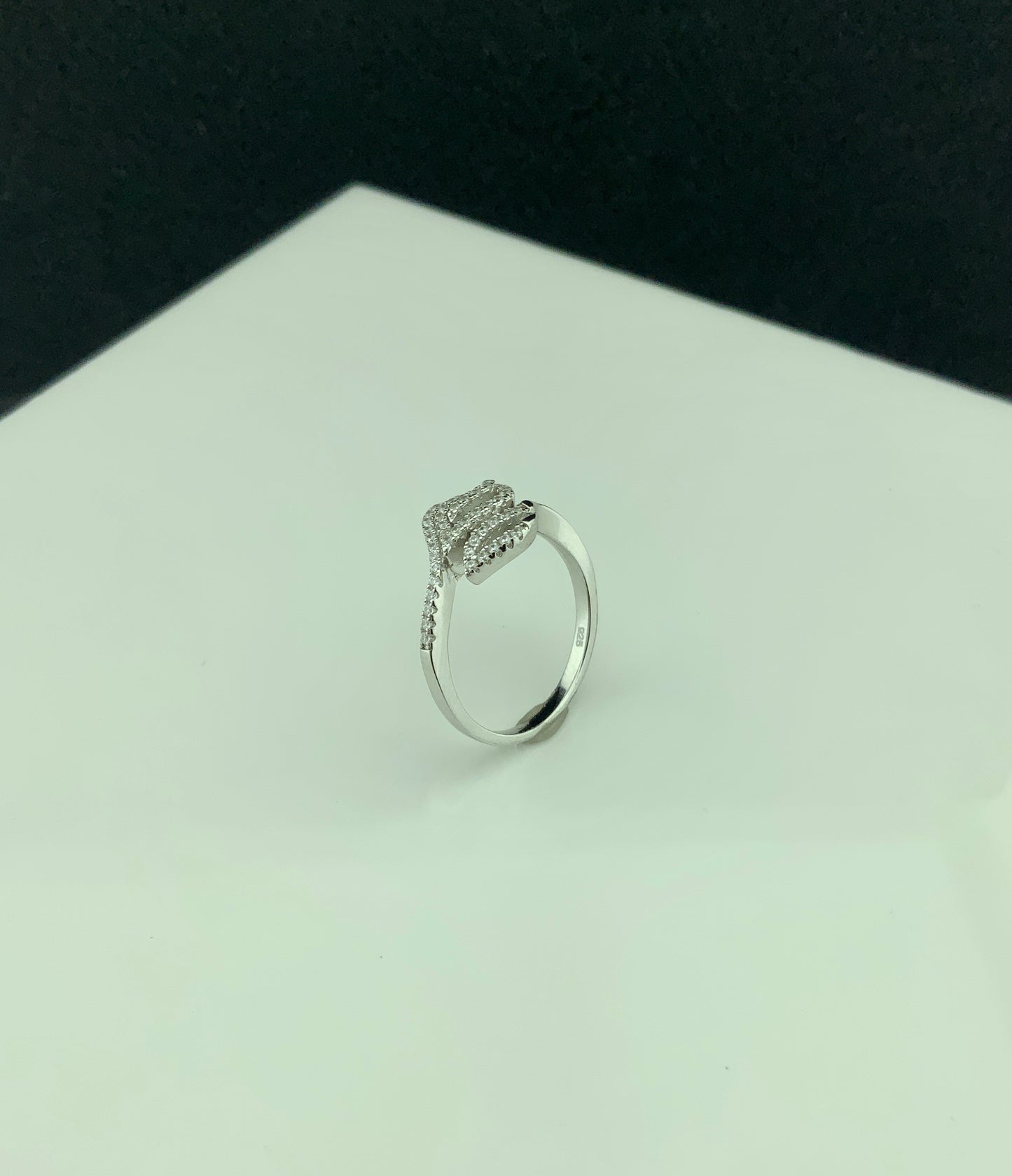 White Gold Dipped Sterling Silver CZ Stackable Leaf Ring for Women