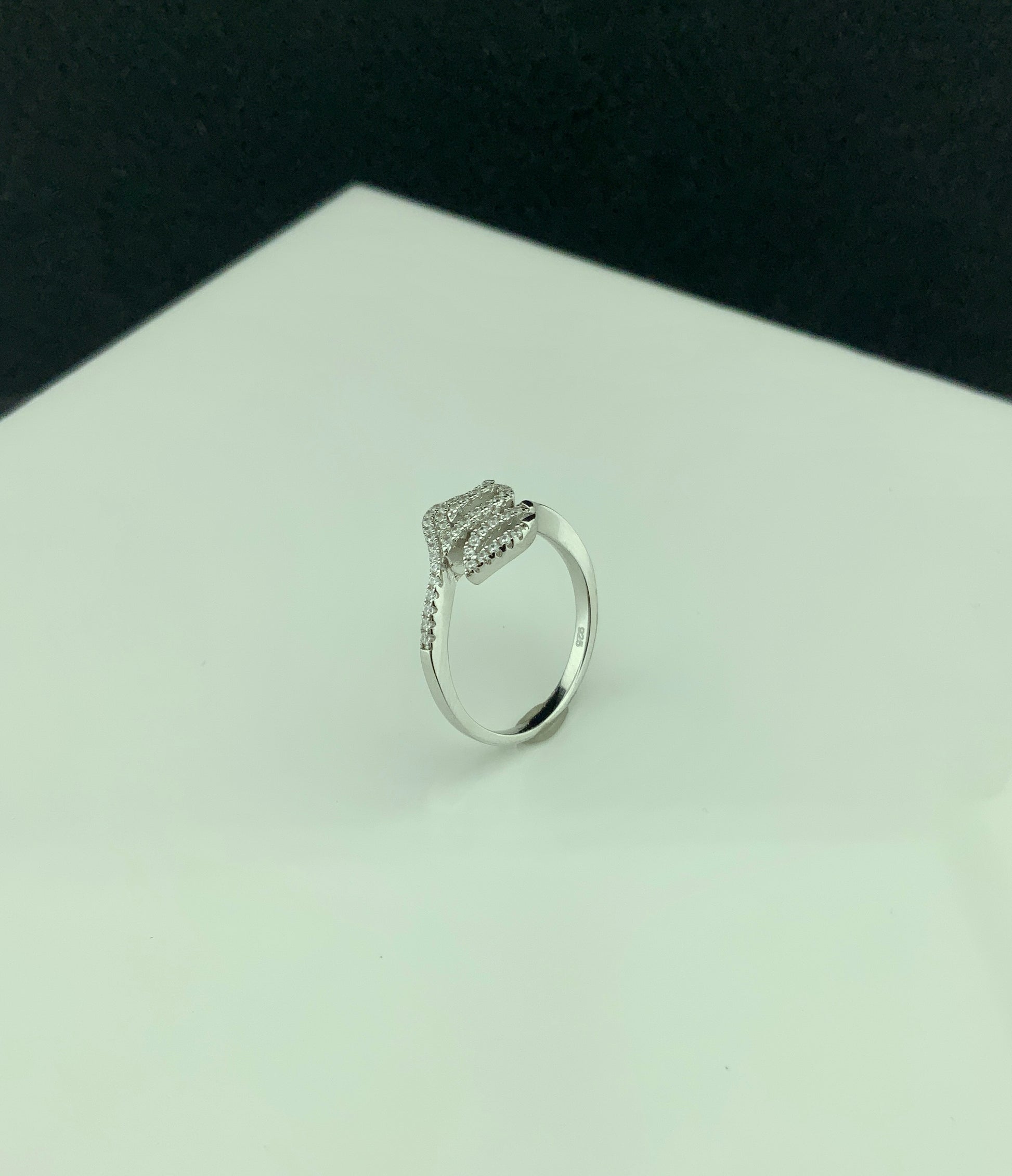 White Gold Dipped Sterling Silver CZ Stackable Leaf Ring for Women