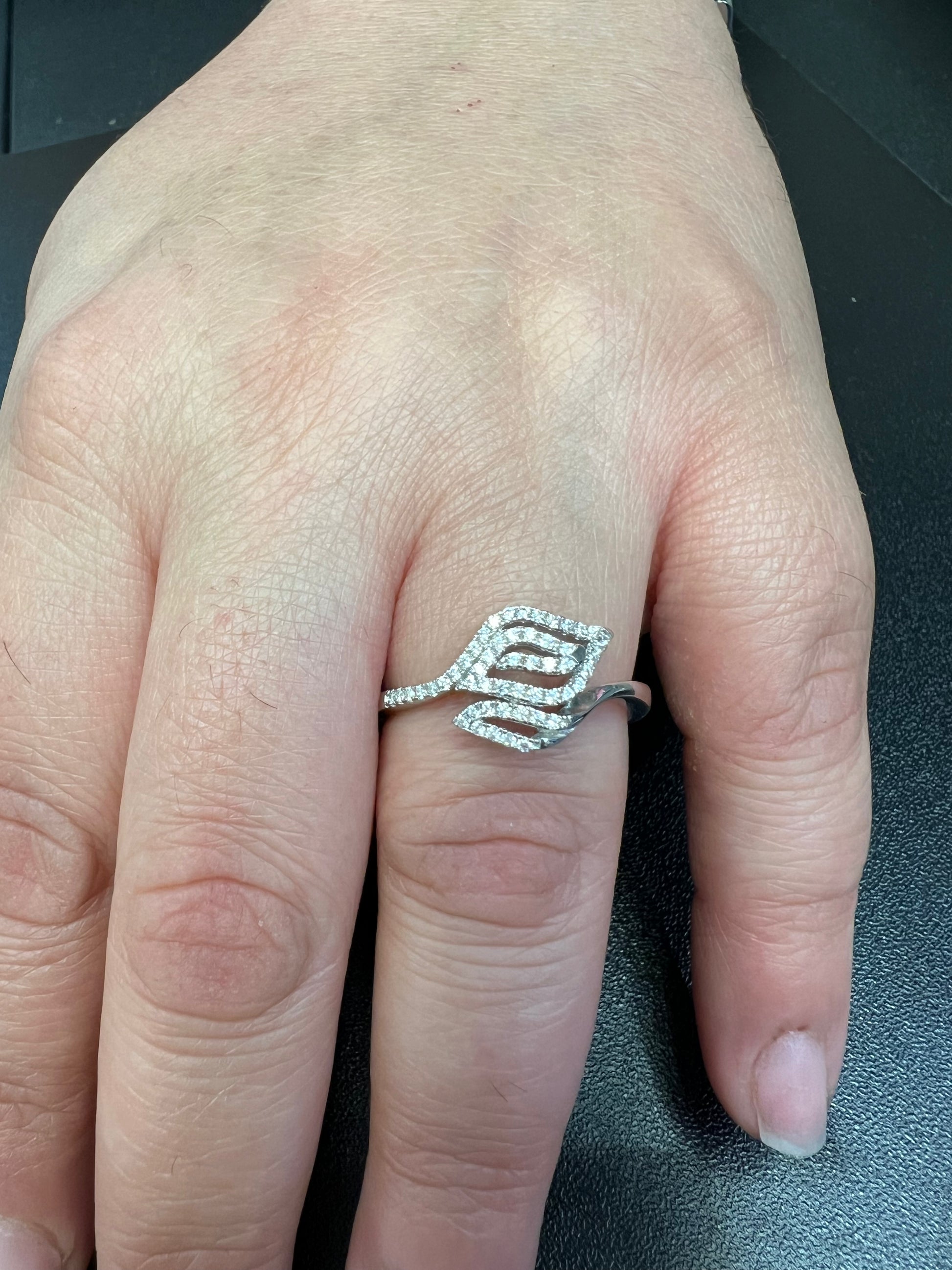 White Gold Dipped Sterling Silver CZ Stackable Leaf Ring for Women