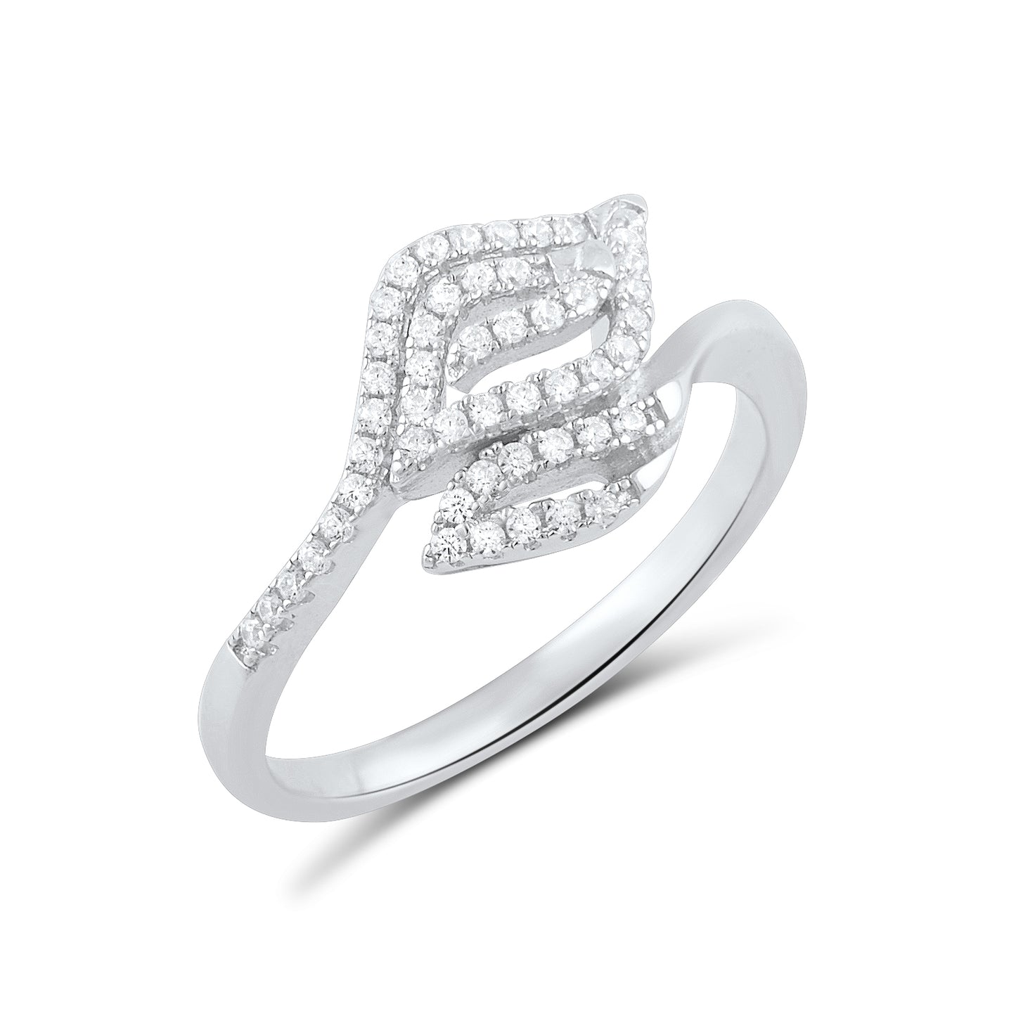 White Gold Dipped Sterling Silver CZ Stackable Leaf Ring for Women