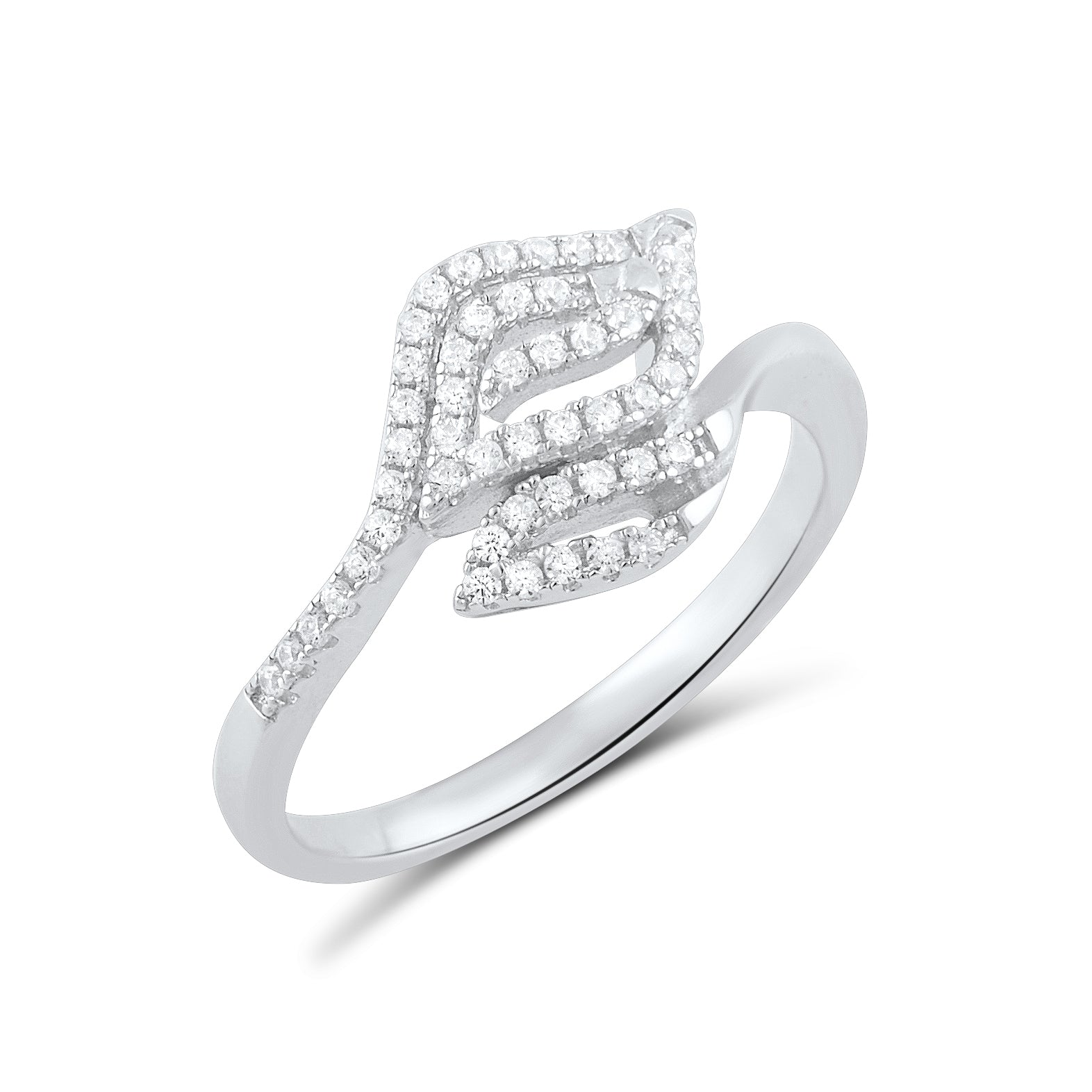 White Gold Dipped Sterling Silver CZ Stackable Leaf Ring for Women