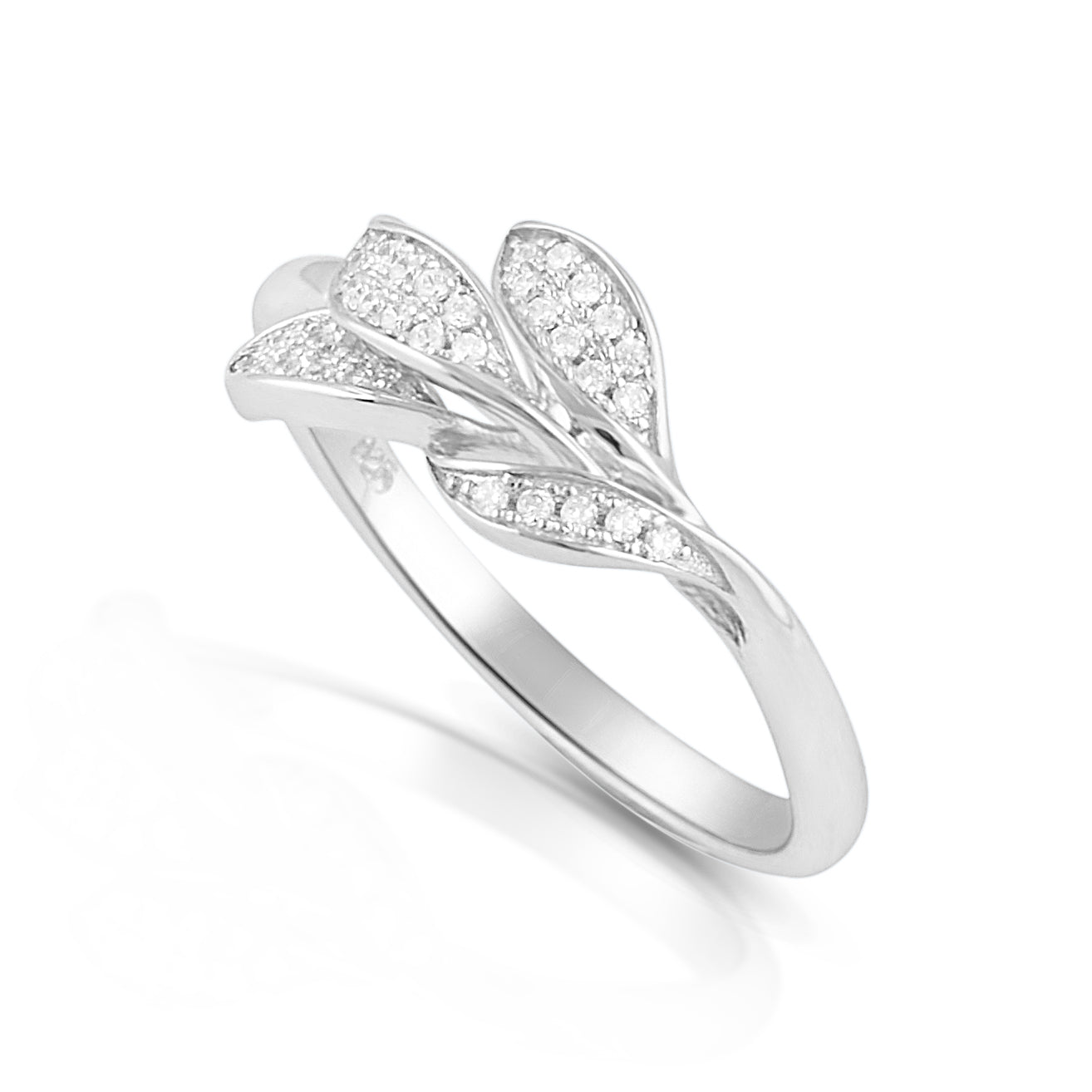 Sterling Silver CZ Art Leaf Ring
