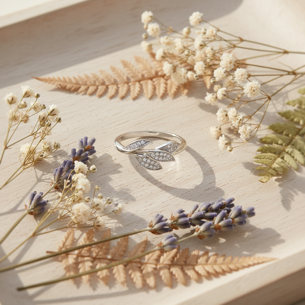 Sterling Silver CZ Art Leaf Ring