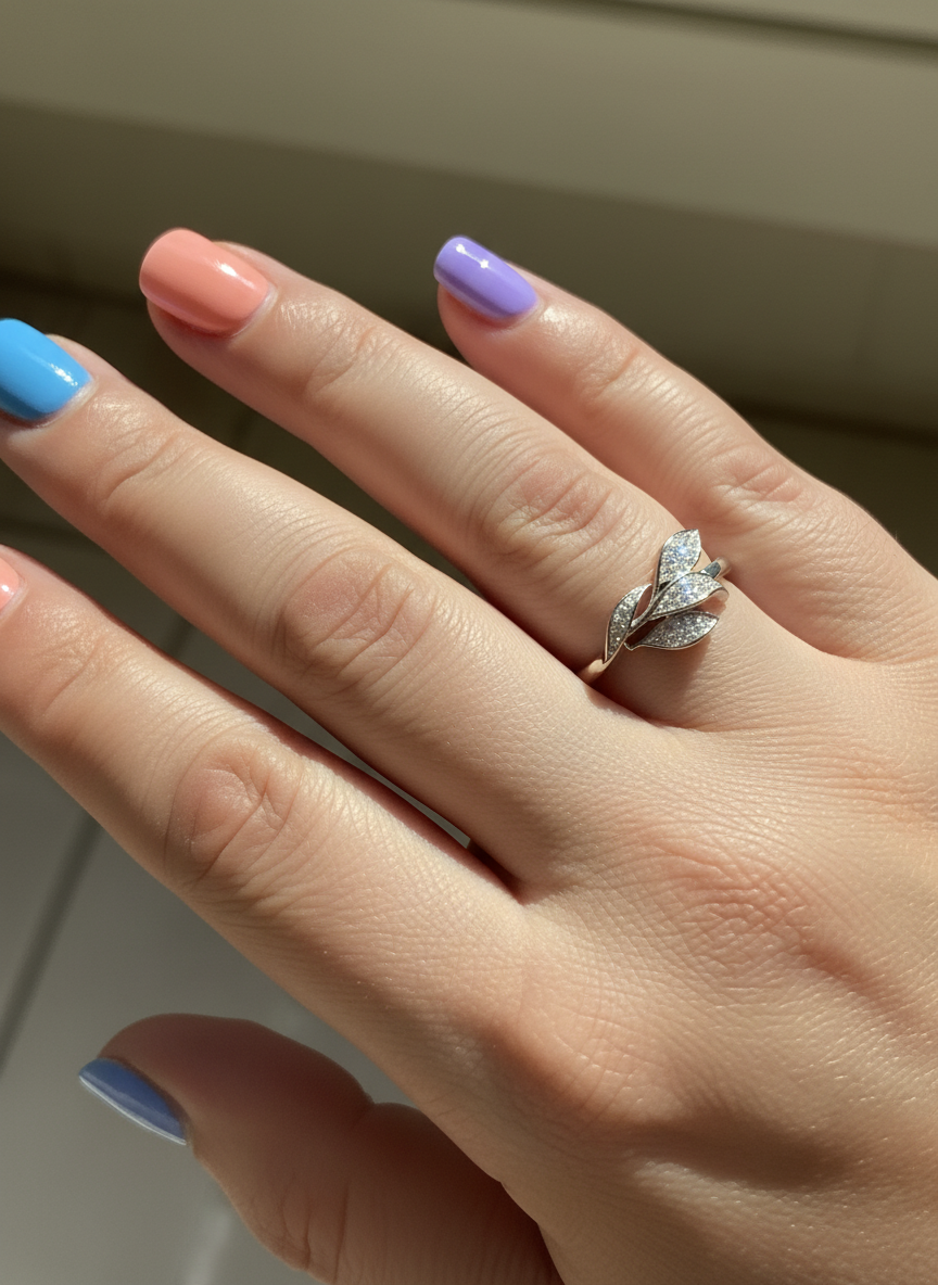 Sterling Silver CZ Art Leaf Ring