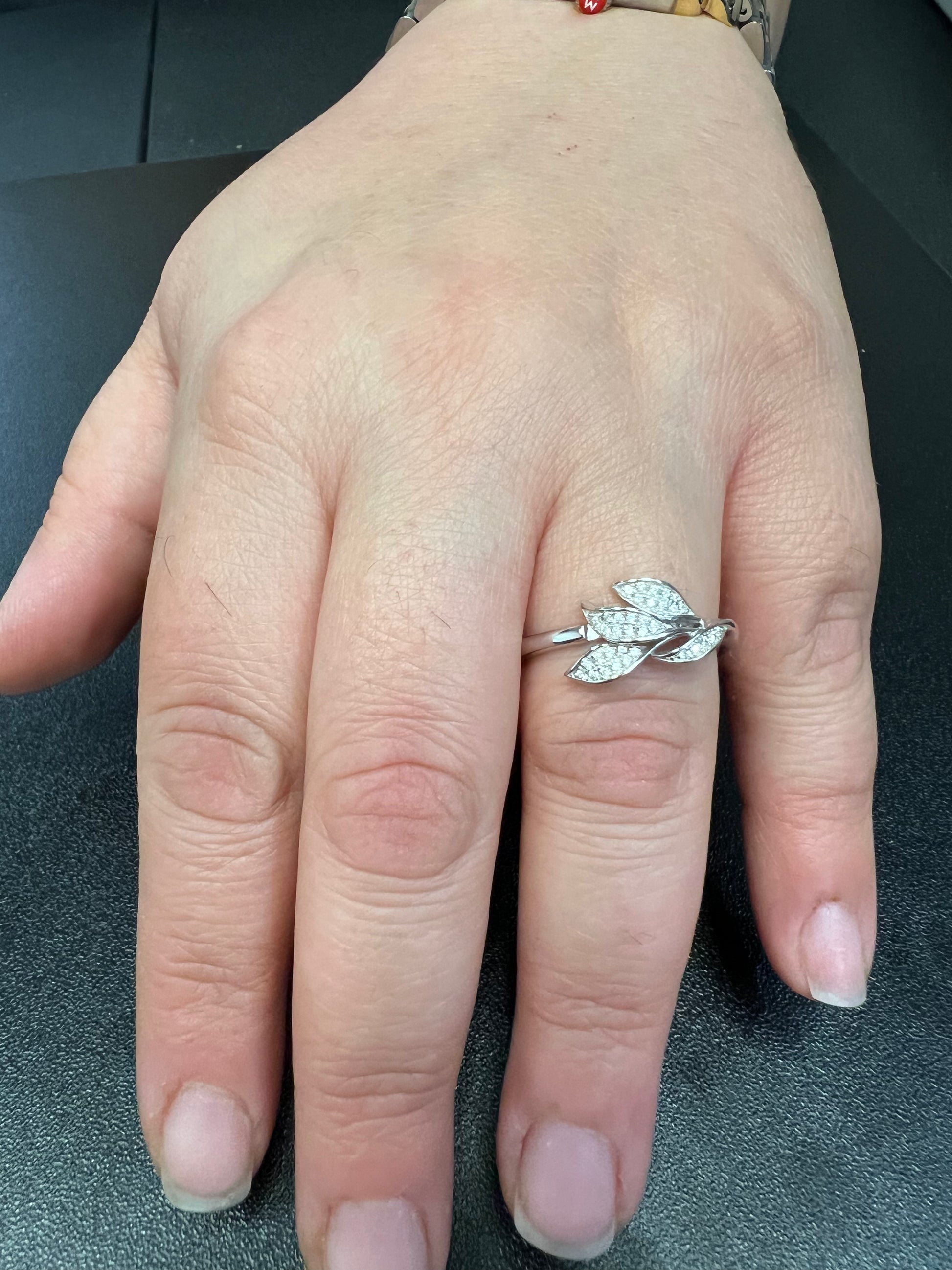 Sterling Silver CZ Art Leaf Ring