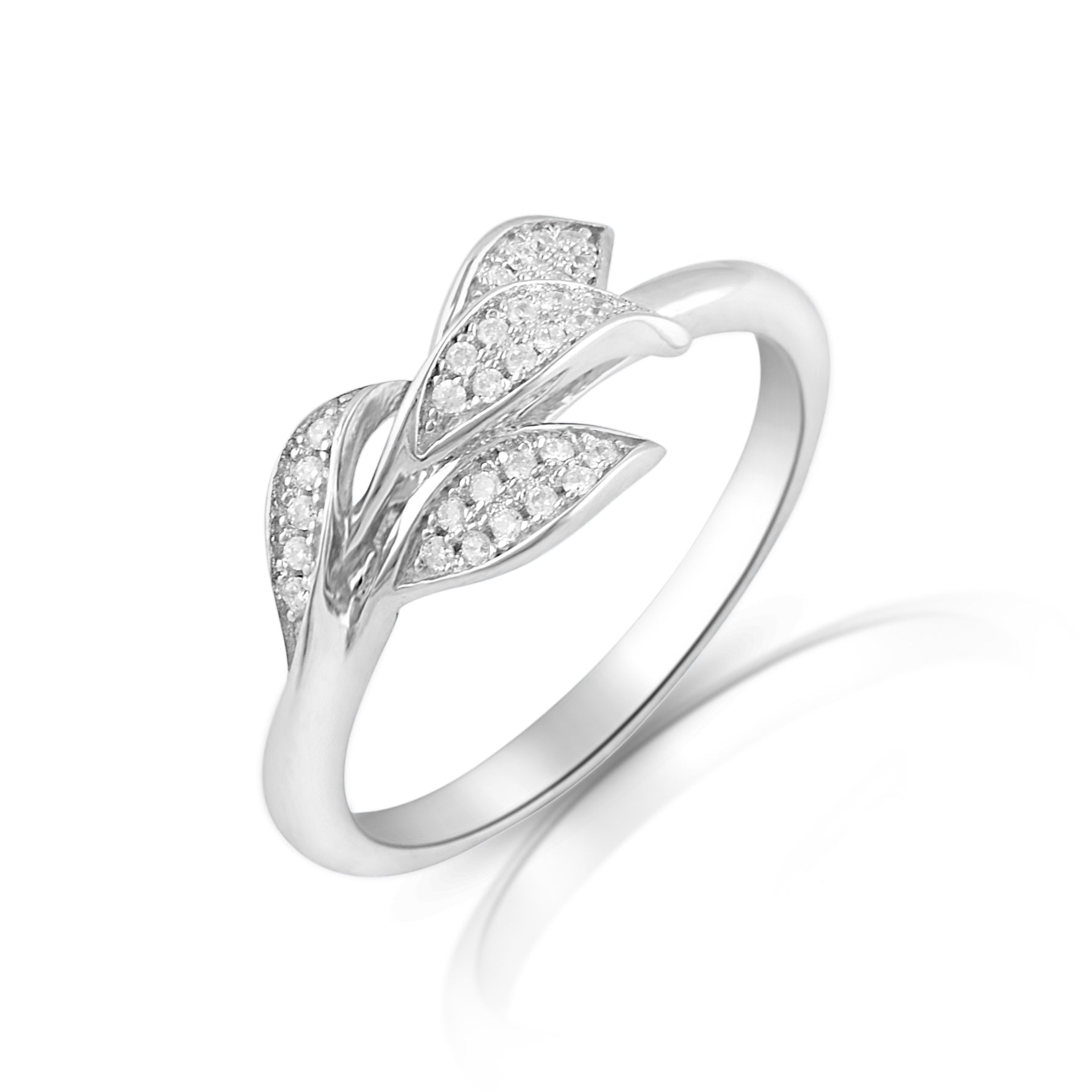 Sterling Silver CZ Art Leaf Ring