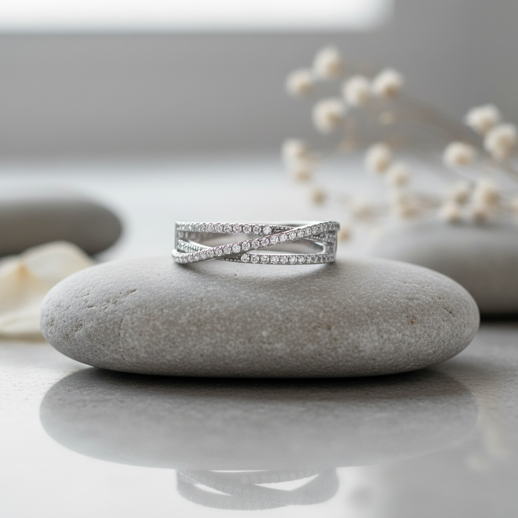 Sterling Silver CZ Wrap Around Thread Ring | SilverCloseOut