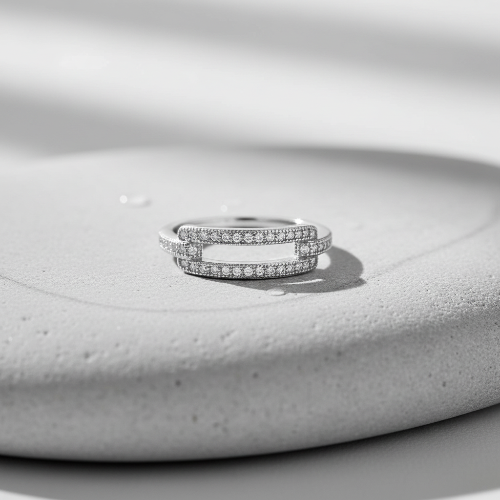White Gold Dipped Sterling Silver CZ Women's Bar Statement Ring | SilverCloseOut