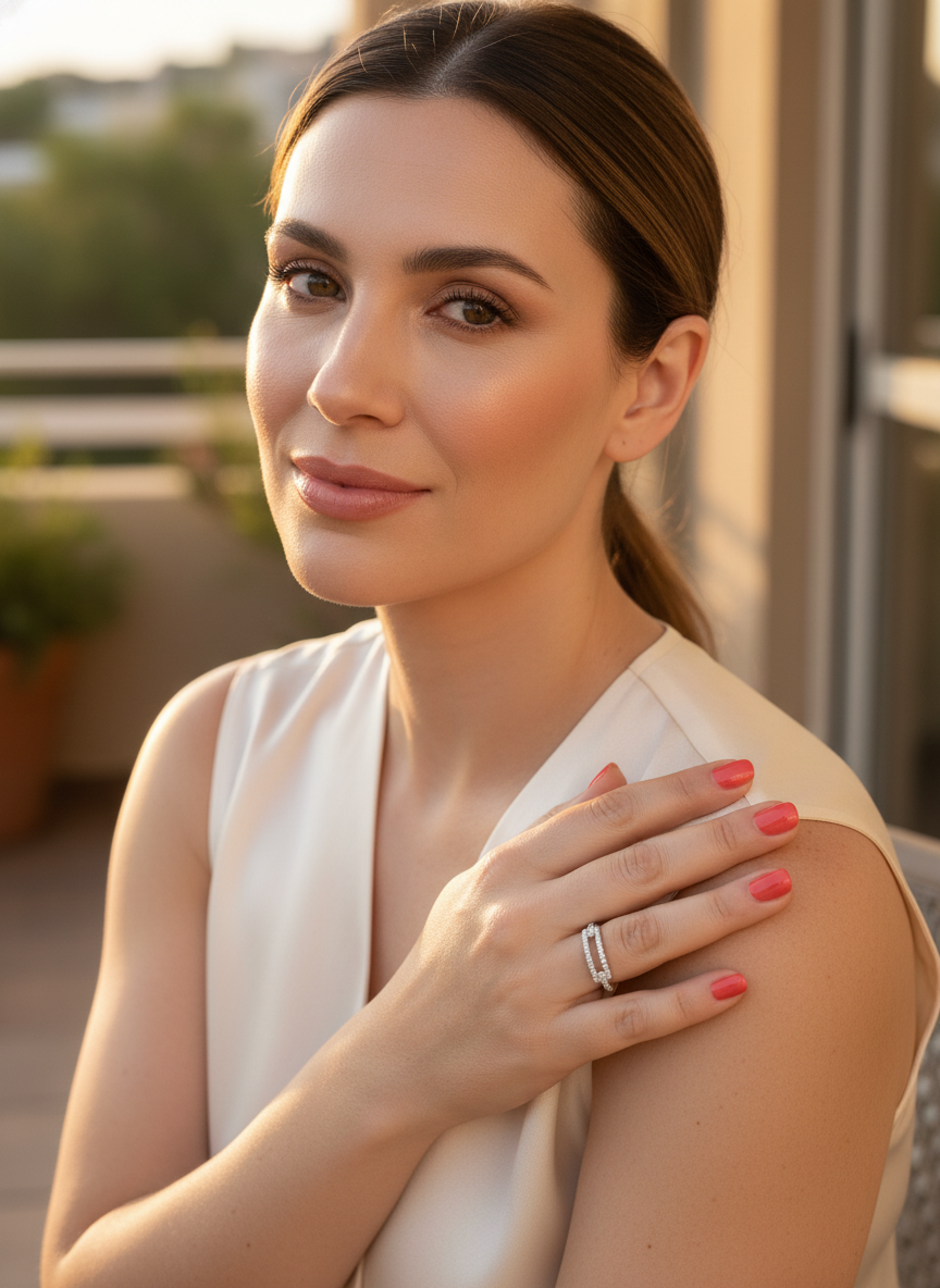 White Gold Dipped Sterling Silver CZ Women's Bar Statement Ring | SilverCloseOut