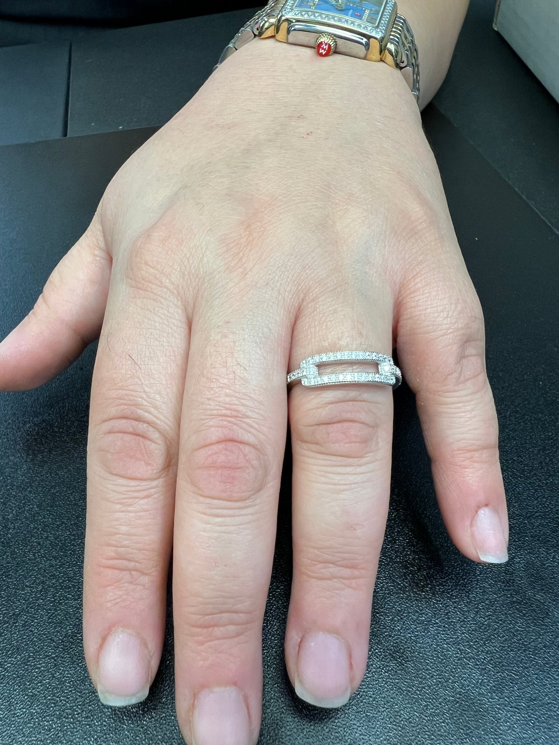 White Gold Dipped Sterling Silver CZ Women's Bar Statement Ring | SilverCloseOut