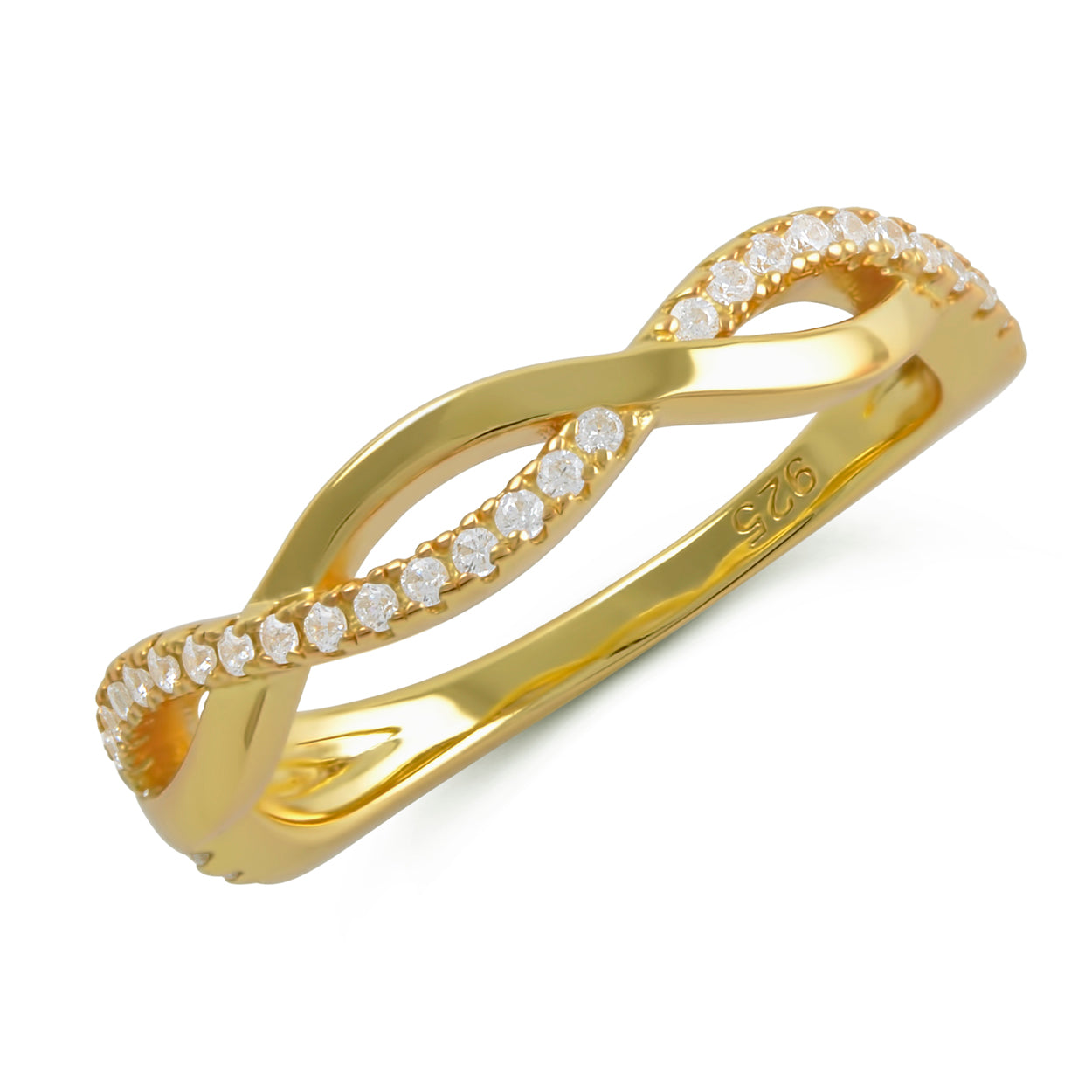 White Gold over Sterling Silver Ladies Thin Stackable Twisted CZ infinity Ring