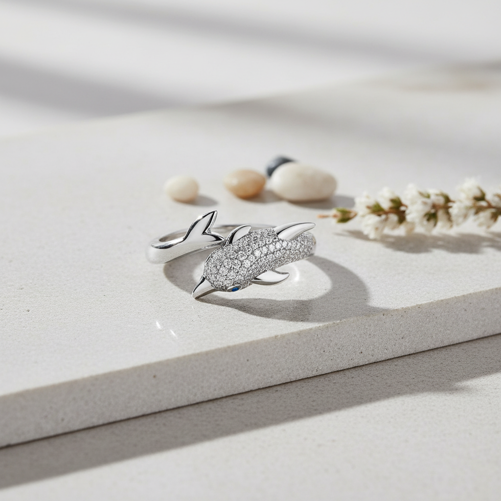 Sterling Silver CZ Wrap Around Dolphin Ring | SilverCloseOut