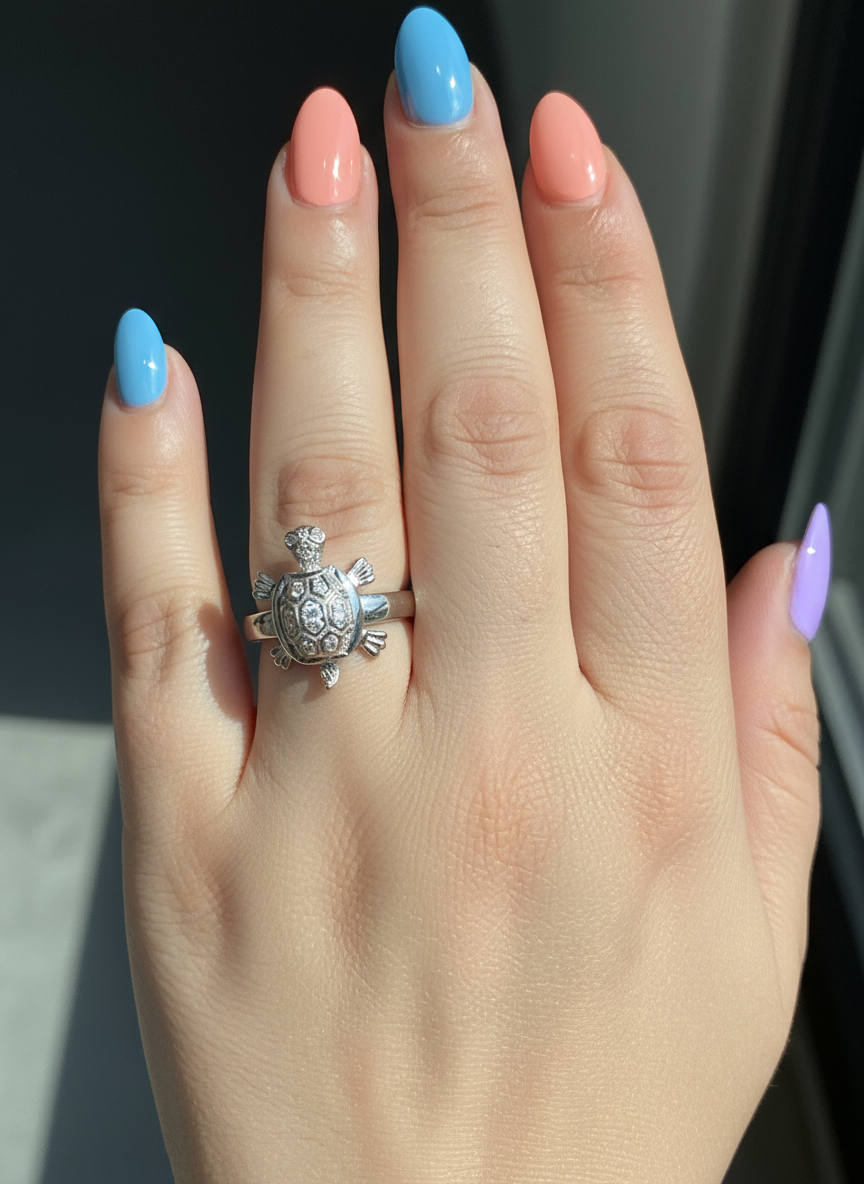 Sterling Silver CZ Turtle Ring | SilverCloseOut