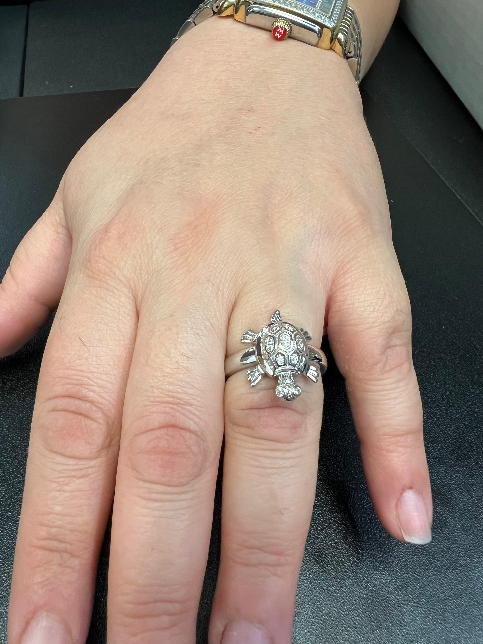 Sterling Silver CZ Turtle Ring | SilverCloseOut