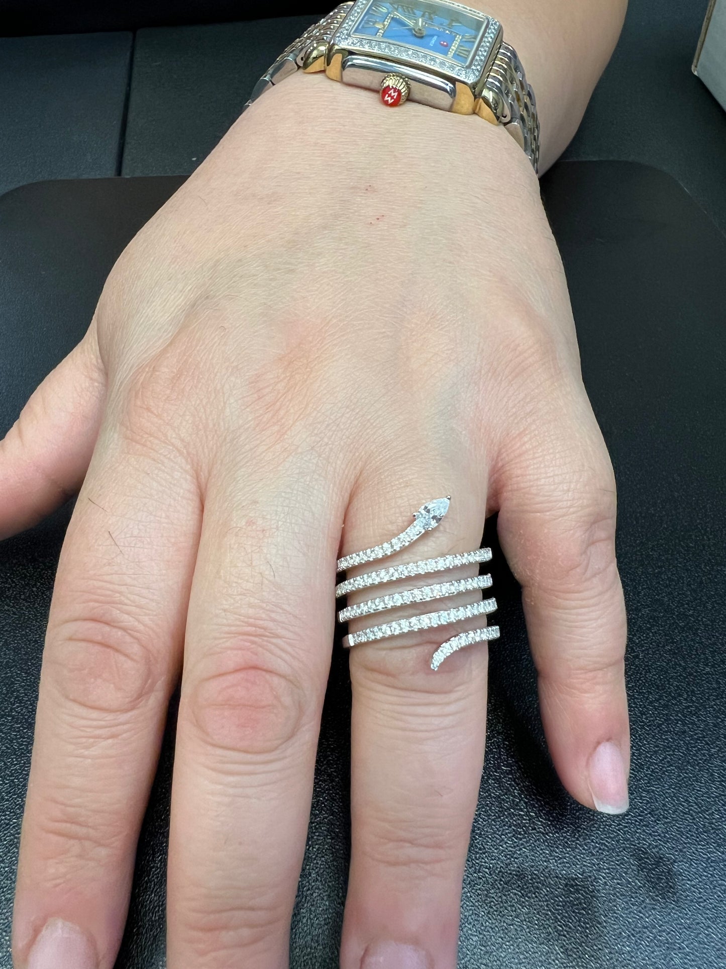 Sterling Silver CZ Wide Wrap Around Multi Row Snake Ring | SilverCloseOut