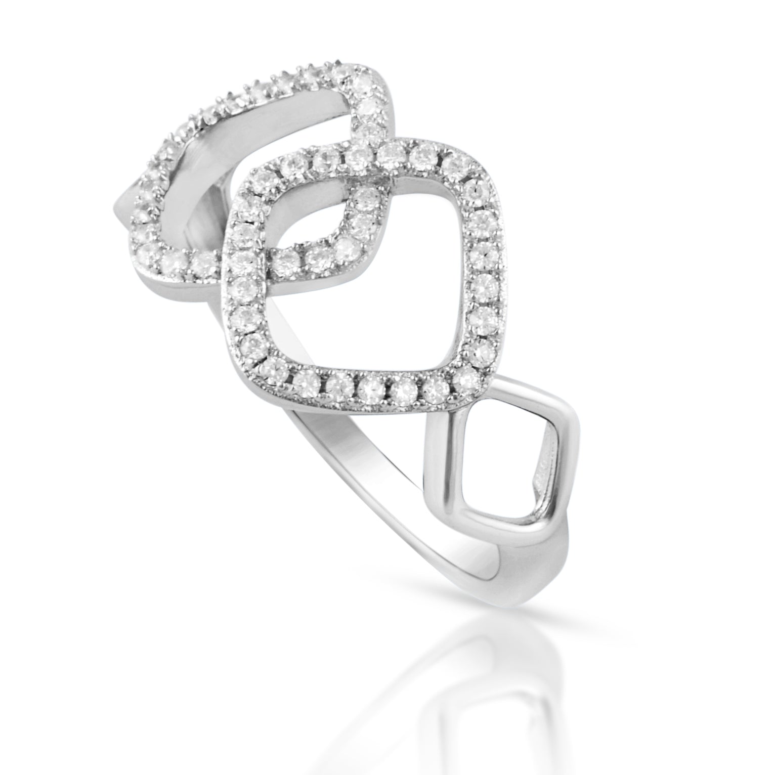 Sterling Silver CZ Interlocking Sqaure Ring | SilverCloseOut