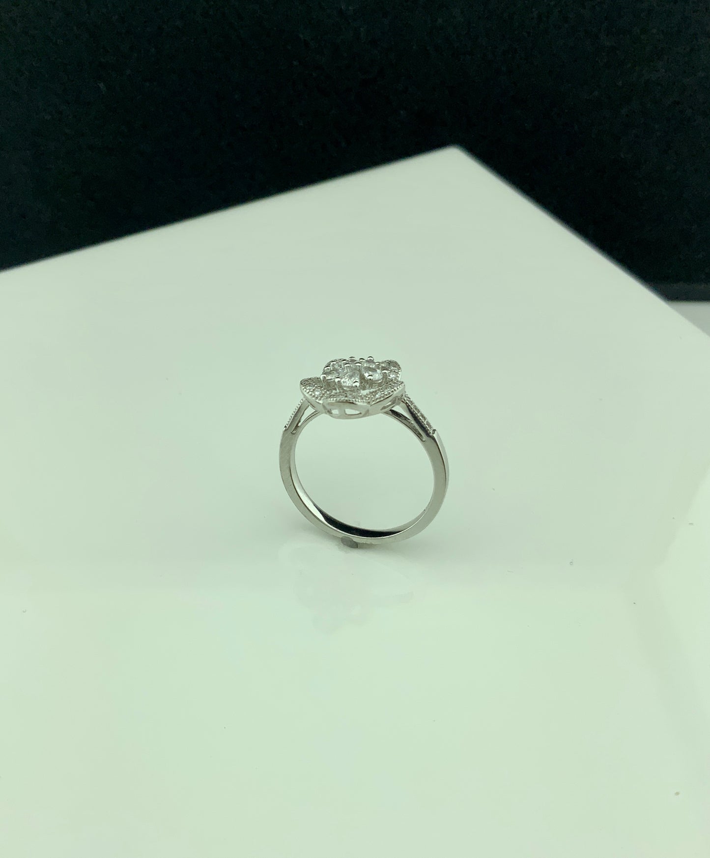 Sterling Silver CZ Abstract Halo Flower Ring | SilverCloseOut