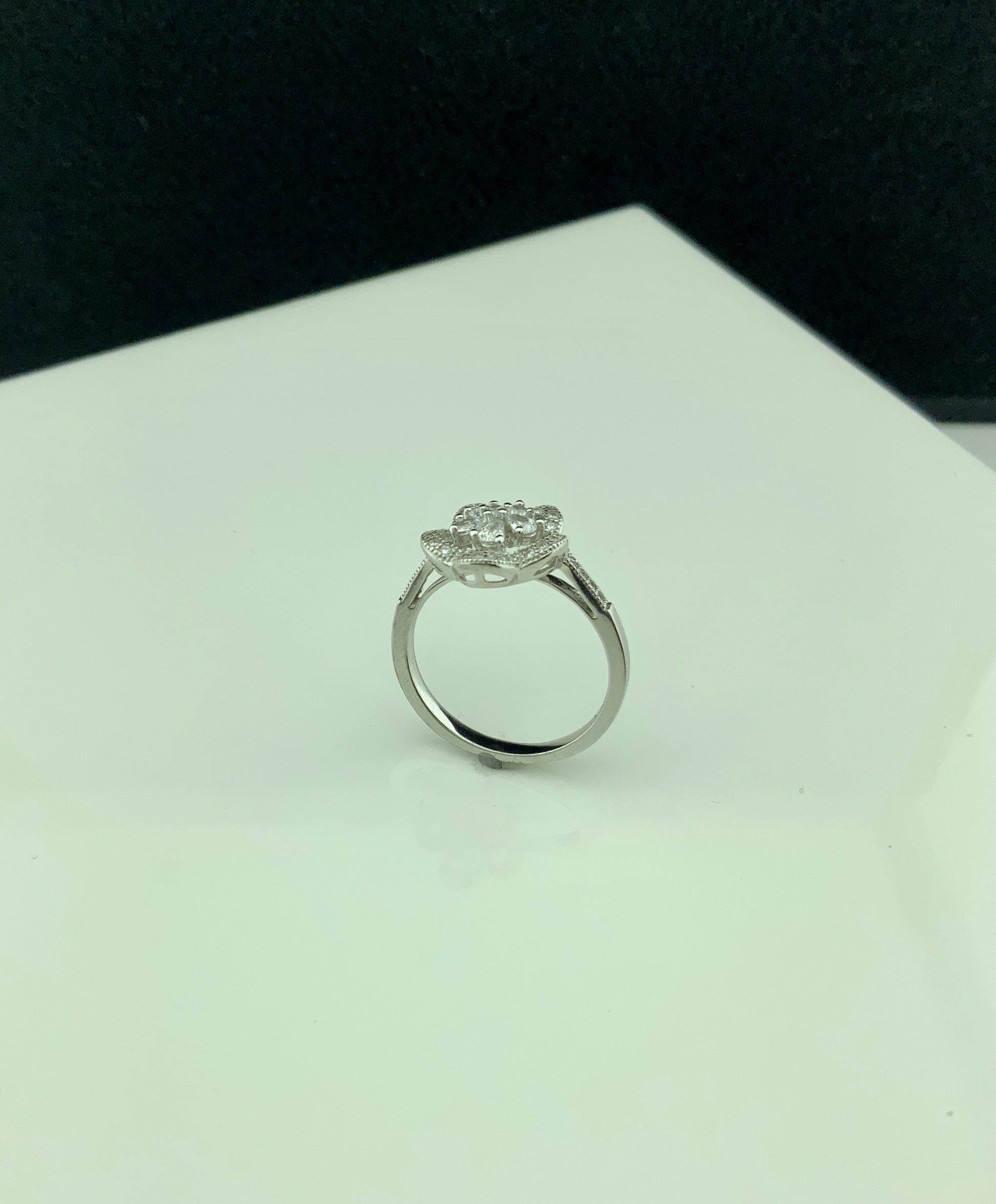 Sterling Silver CZ Abstract Halo Flower Ring | SilverCloseOut