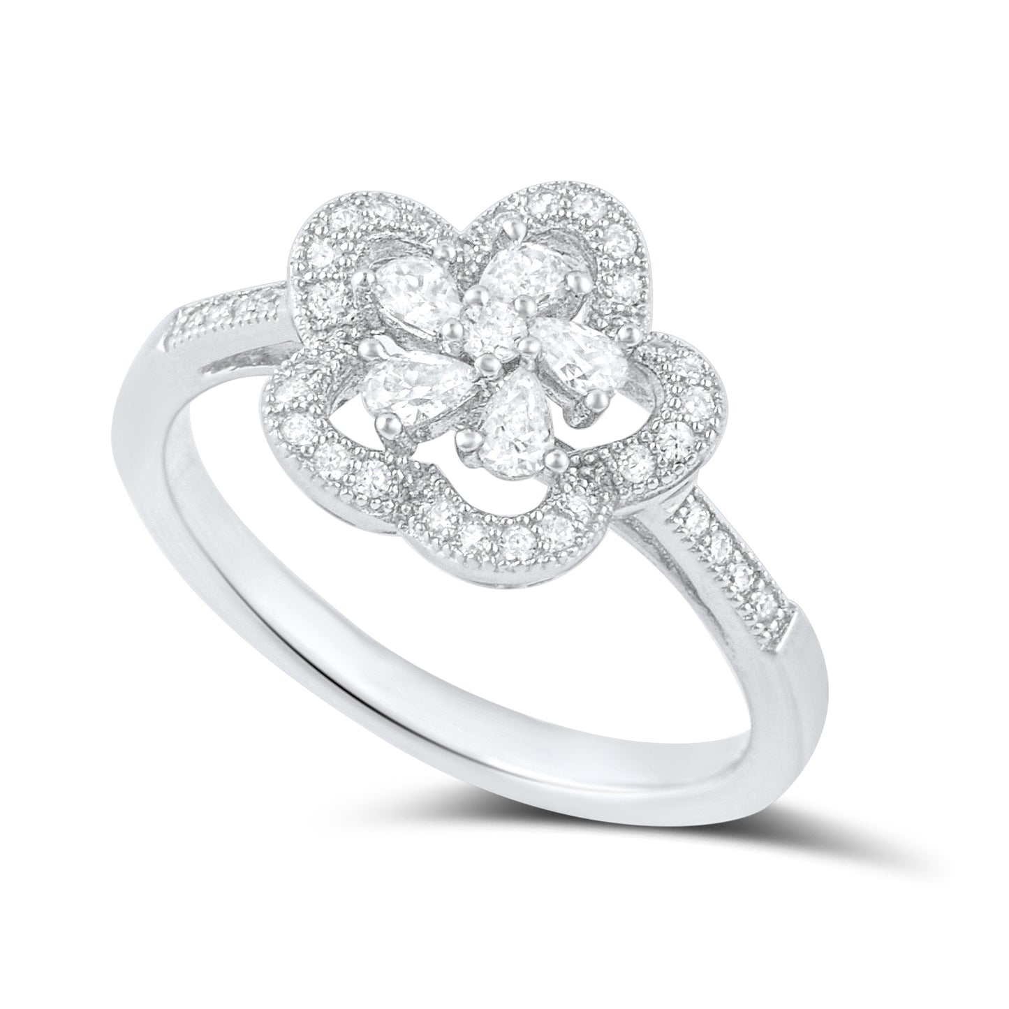 Sterling Silver CZ Abstract Halo Flower Ring | SilverCloseOut