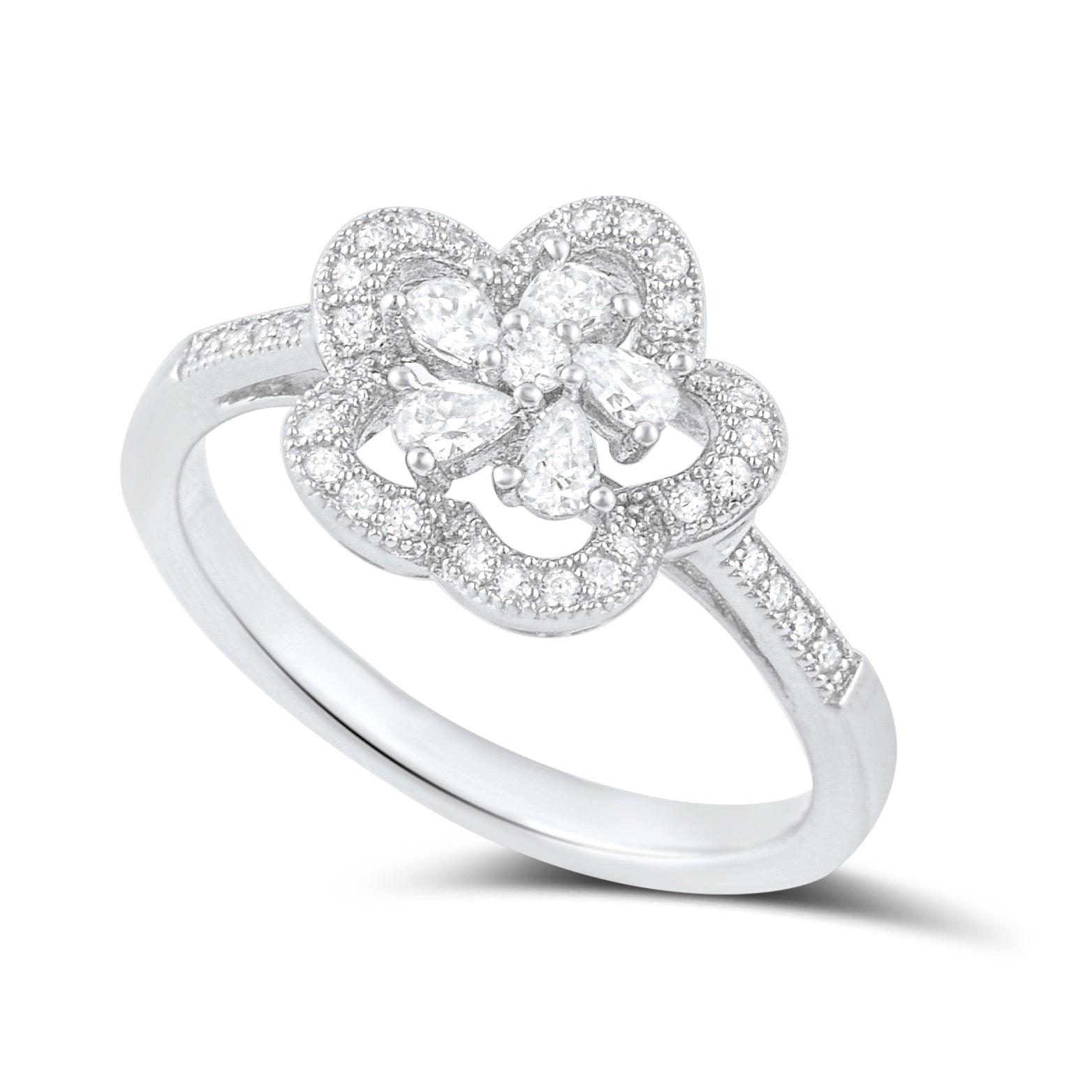 Sterling Silver CZ Abstract Halo Flower Ring | SilverCloseOut