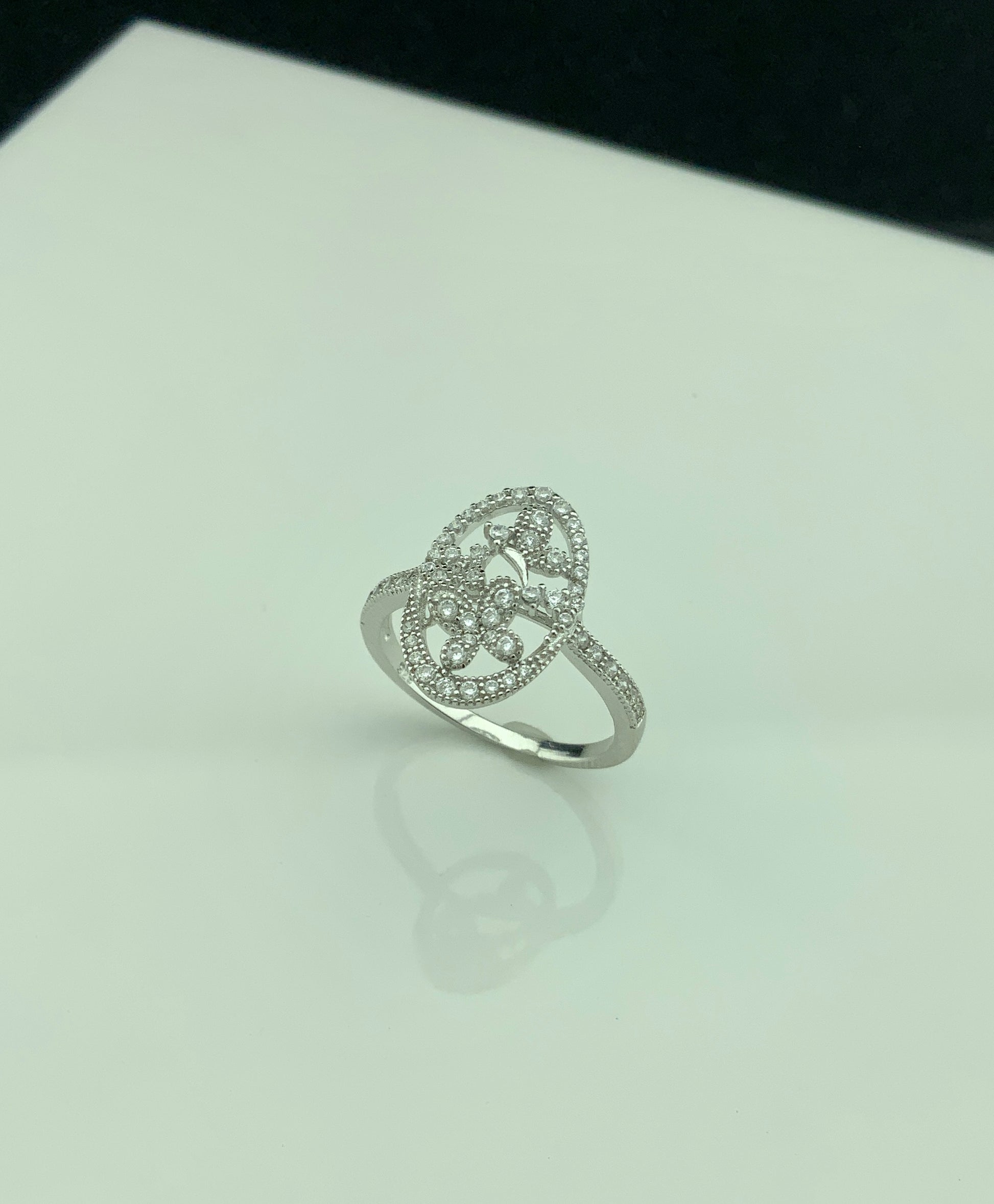 Sterling Silver CZ Filigree Flower Ring | SilverCloseOut