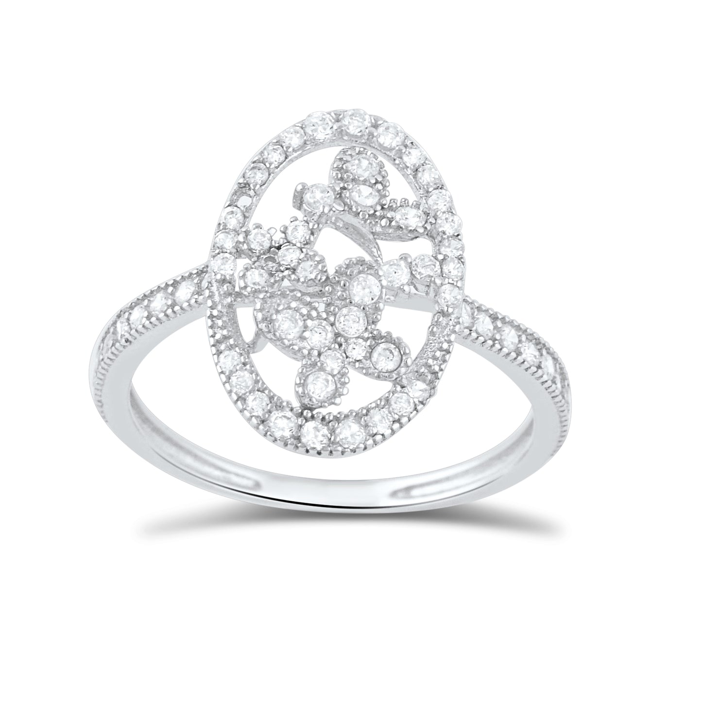 Sterling Silver CZ Filigree Flower Ring | SilverCloseOut