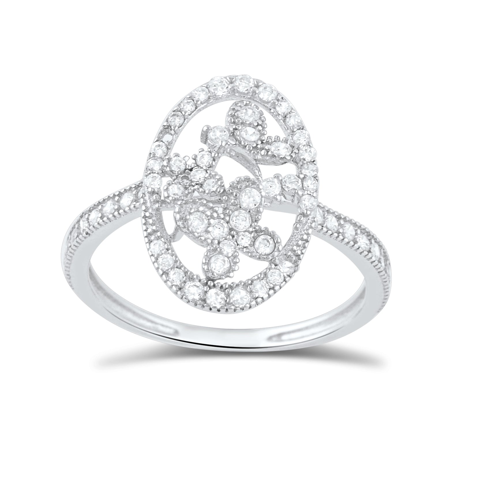 Sterling Silver CZ Filigree Flower Ring | SilverCloseOut