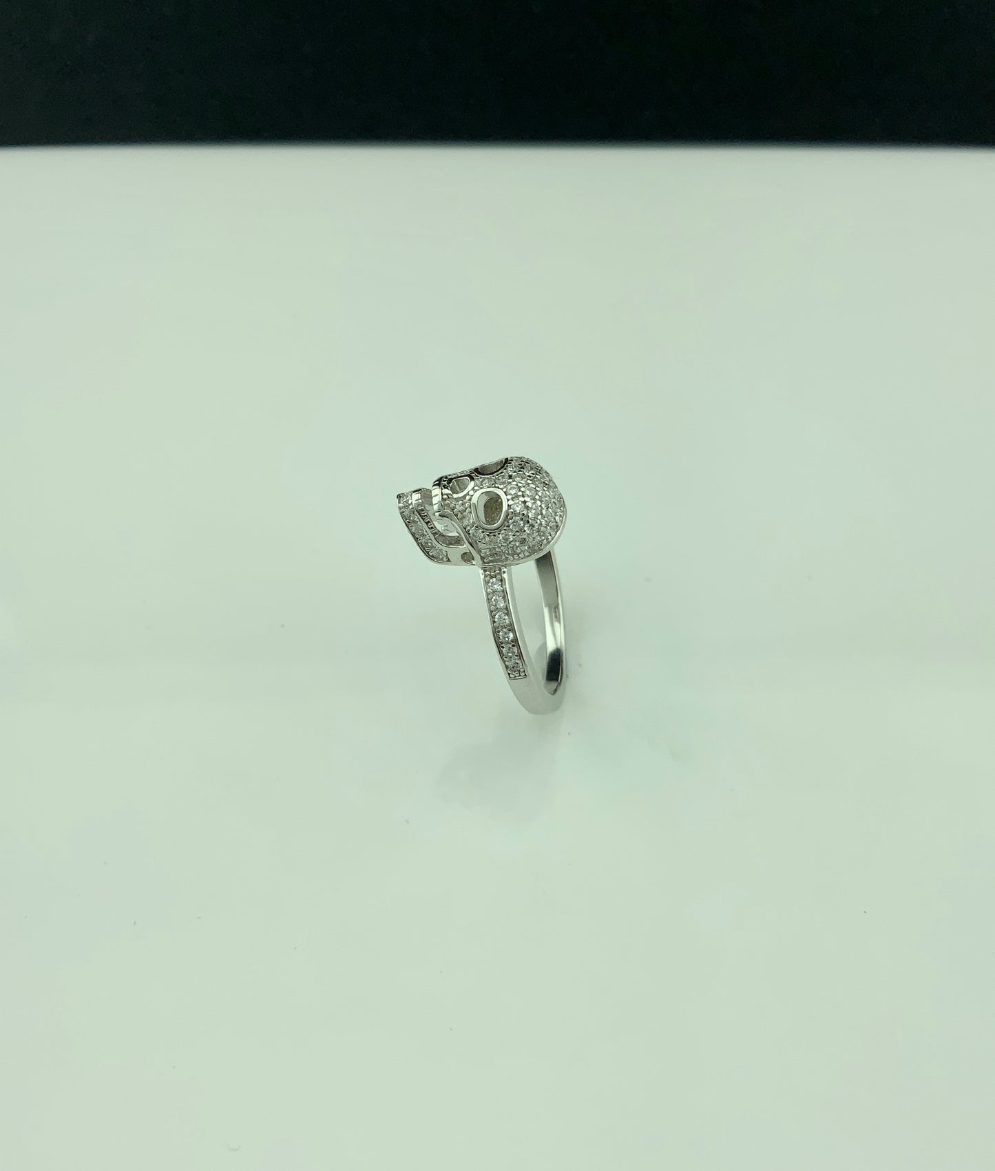 White Gold Dipped Sterling Silver Women’s Skull Ring – Moissanite Pavé Design