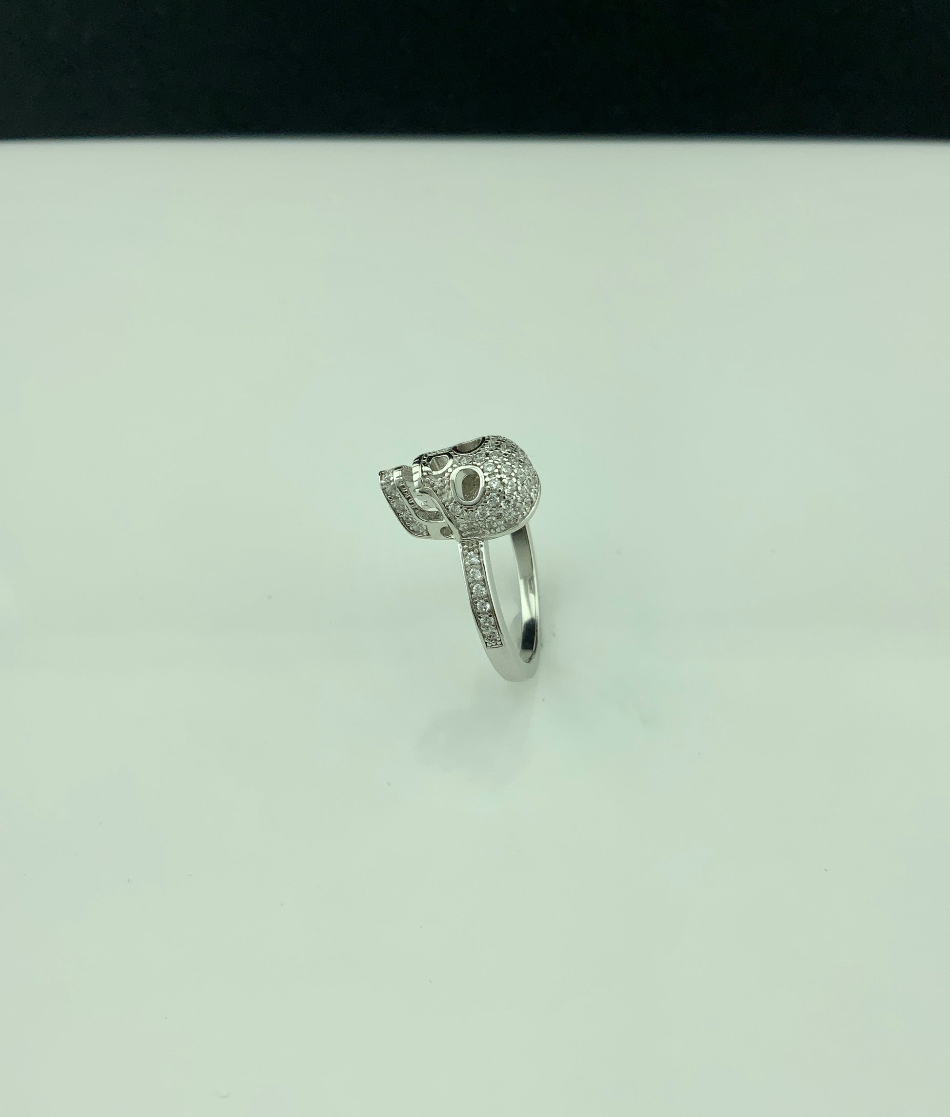 White Gold Dipped Sterling Silver Women’s Skull Ring – Moissanite Pavé Design