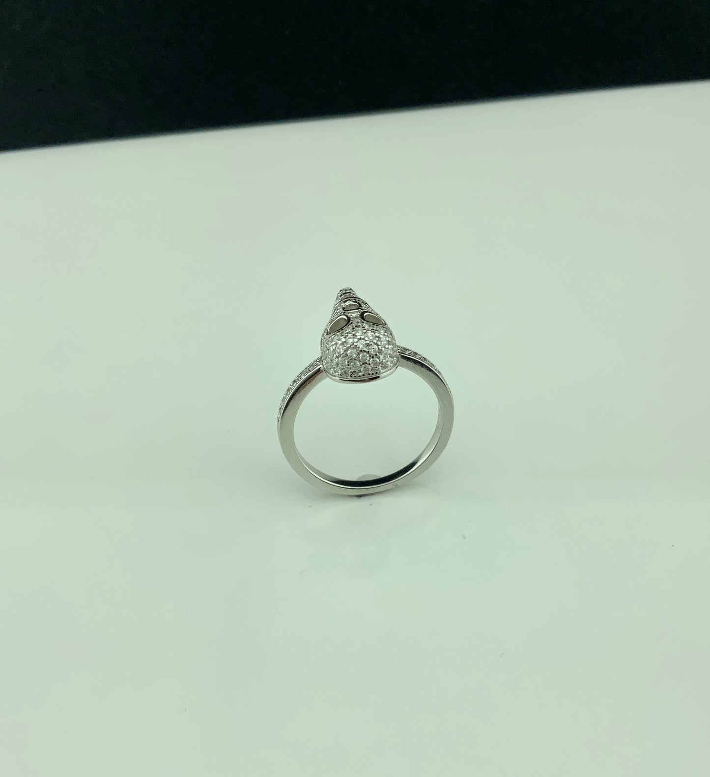White Gold Dipped Sterling Silver Women’s Skull Ring – Moissanite Pavé Design