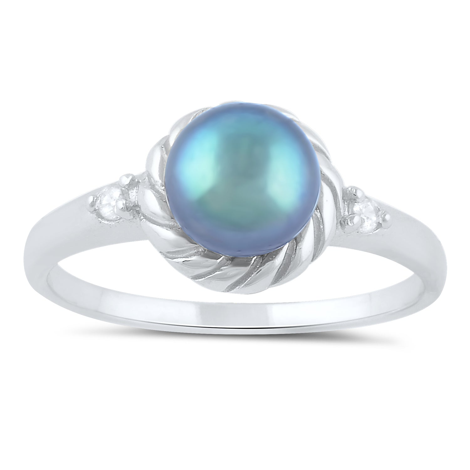 White Gold over Sterling Silver Women's Tahitian Pearl Solitaire Ring