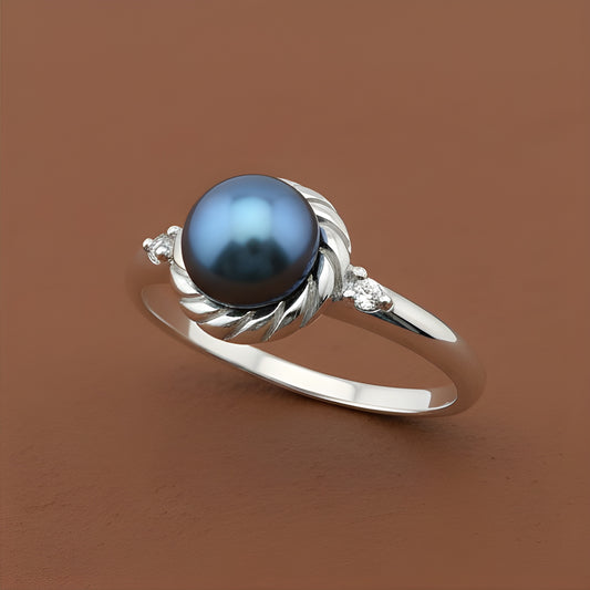 White Gold White Gold over Sterling Silver Women's Tahitian Pearl Solitaire Ring