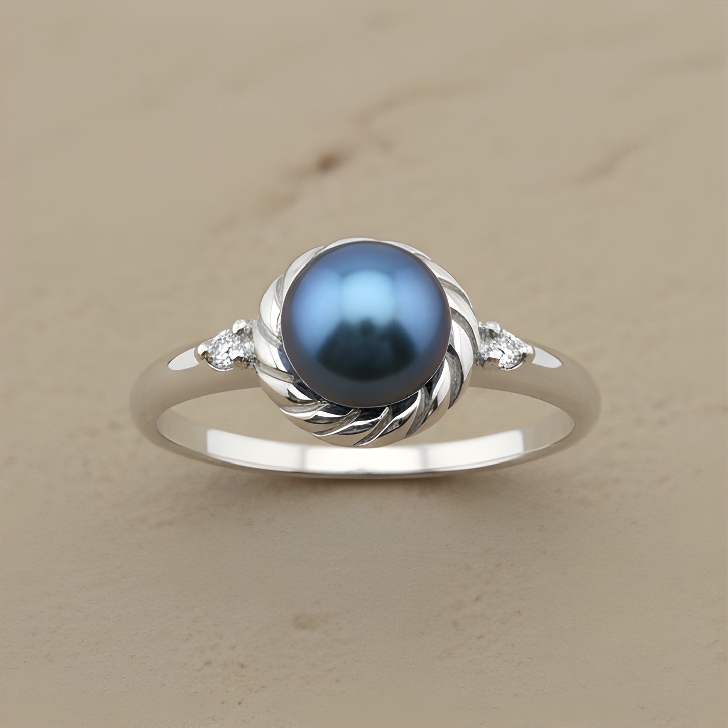 White Gold over Sterling Silver Women's Tahitian Pearl Solitaire Ring