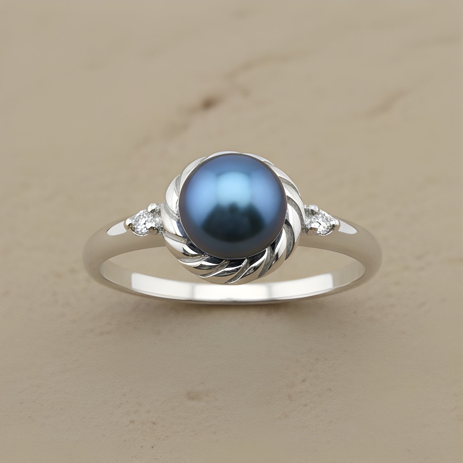 White Gold over Sterling Silver Women's Tahitian Pearl Solitaire Ring