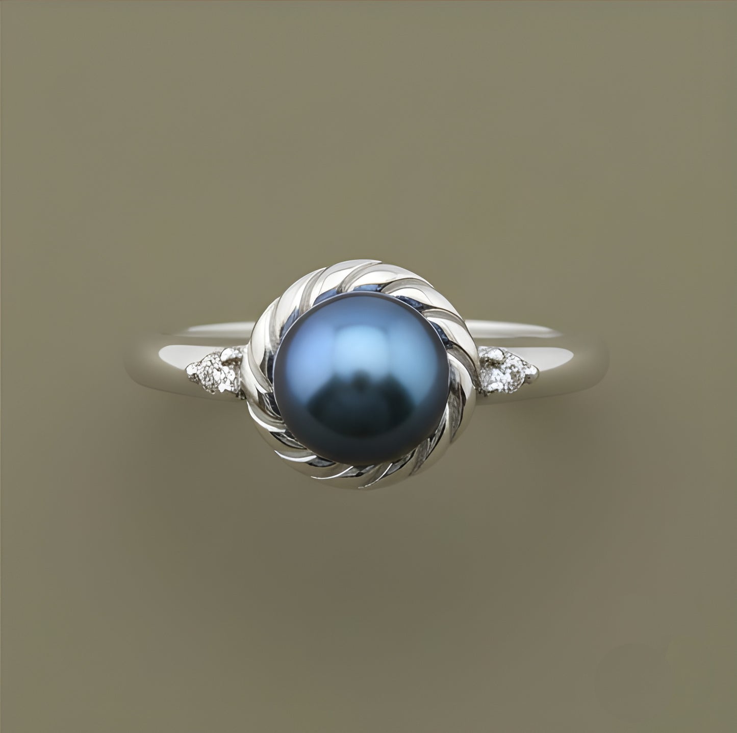 White Gold over Sterling Silver Women's Tahitian Pearl Solitaire Ring