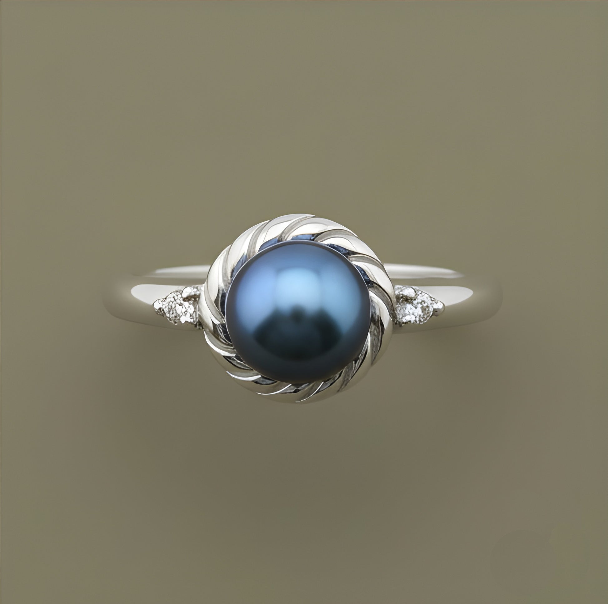 White Gold over Sterling Silver Women's Tahitian Pearl Solitaire Ring
