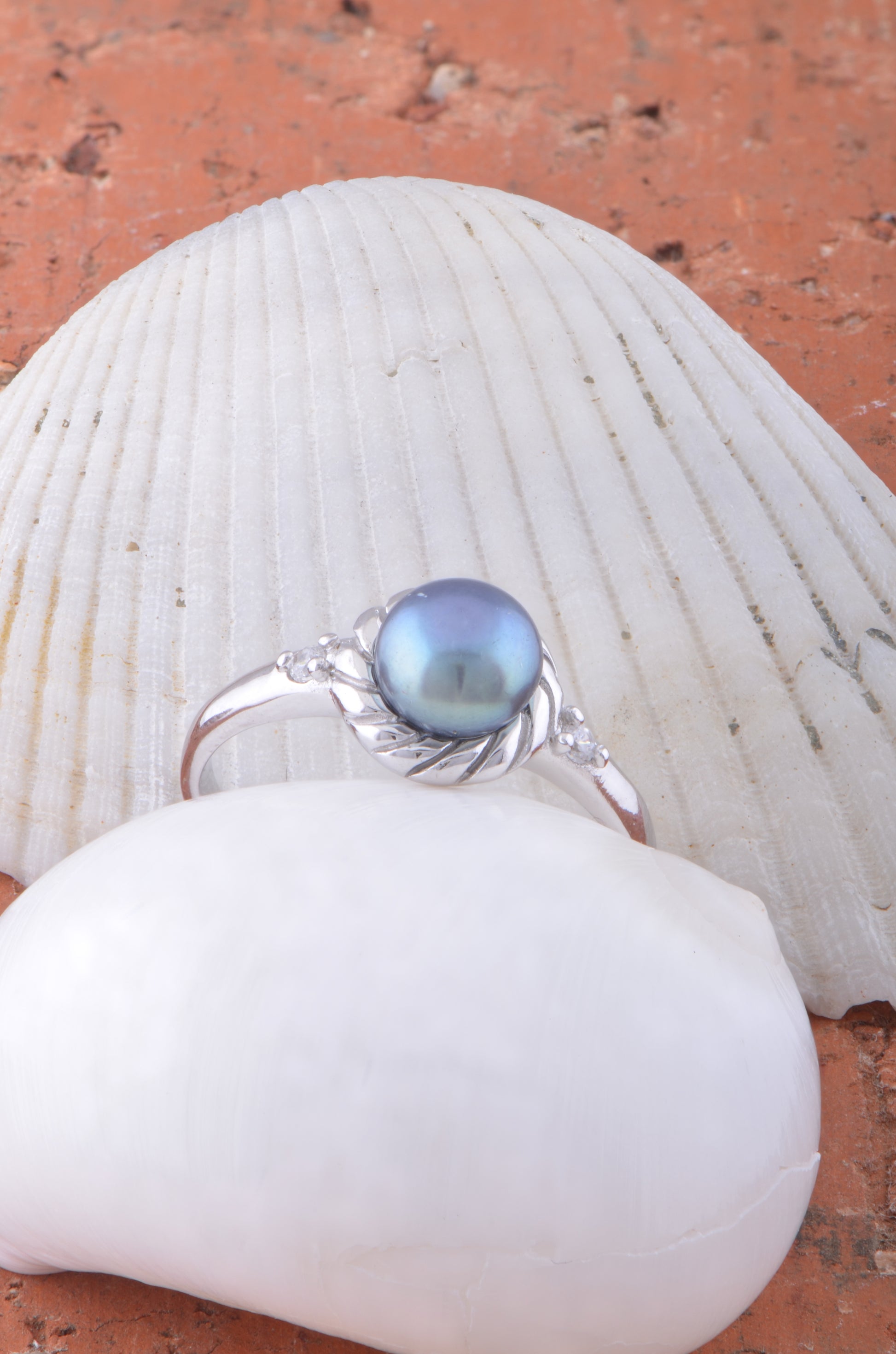 White Gold over Sterling Silver Women's Tahitian Pearl Solitaire Ring