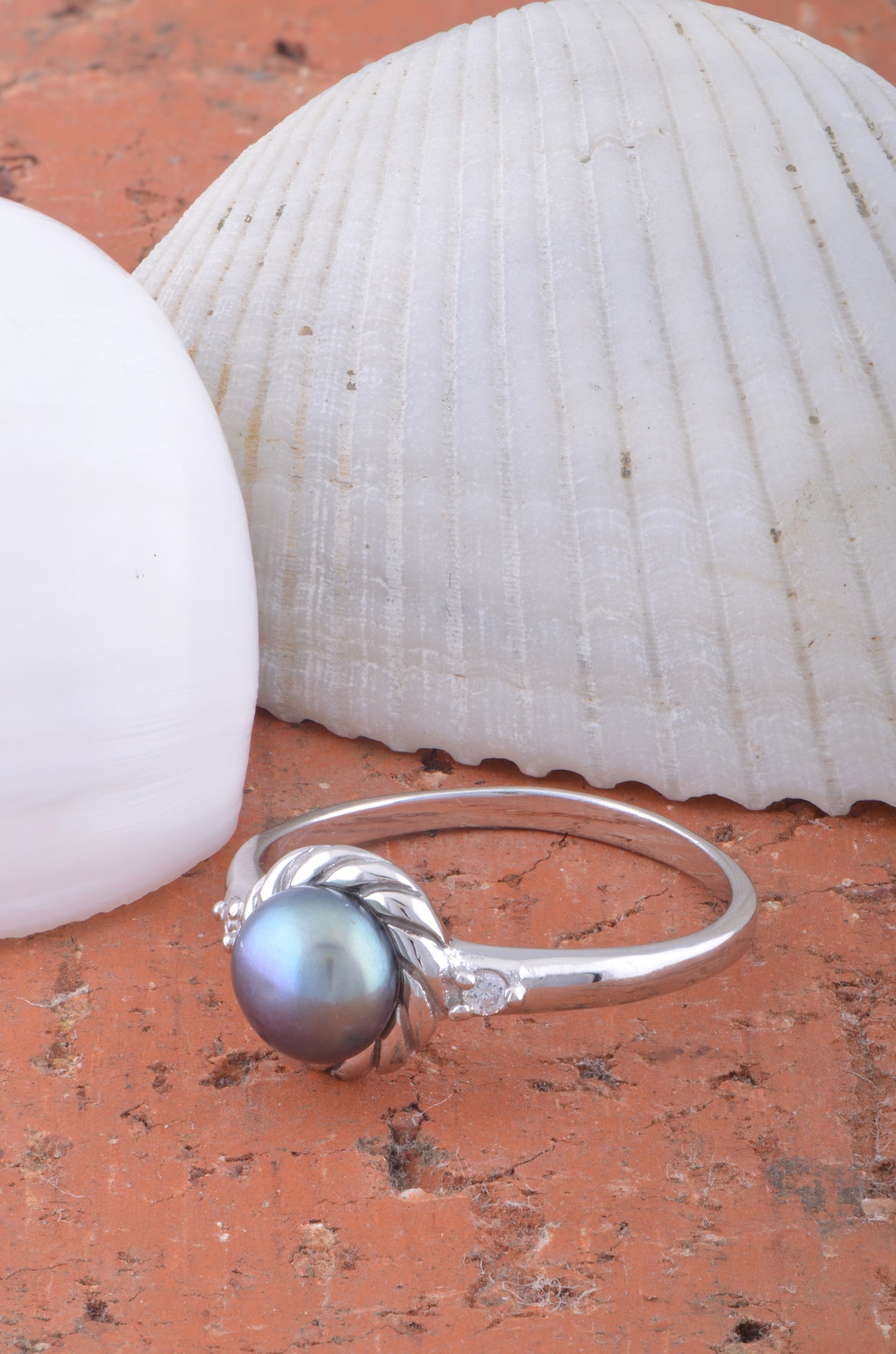 White Gold over Sterling Silver Women's Tahitian Pearl Solitaire Ring