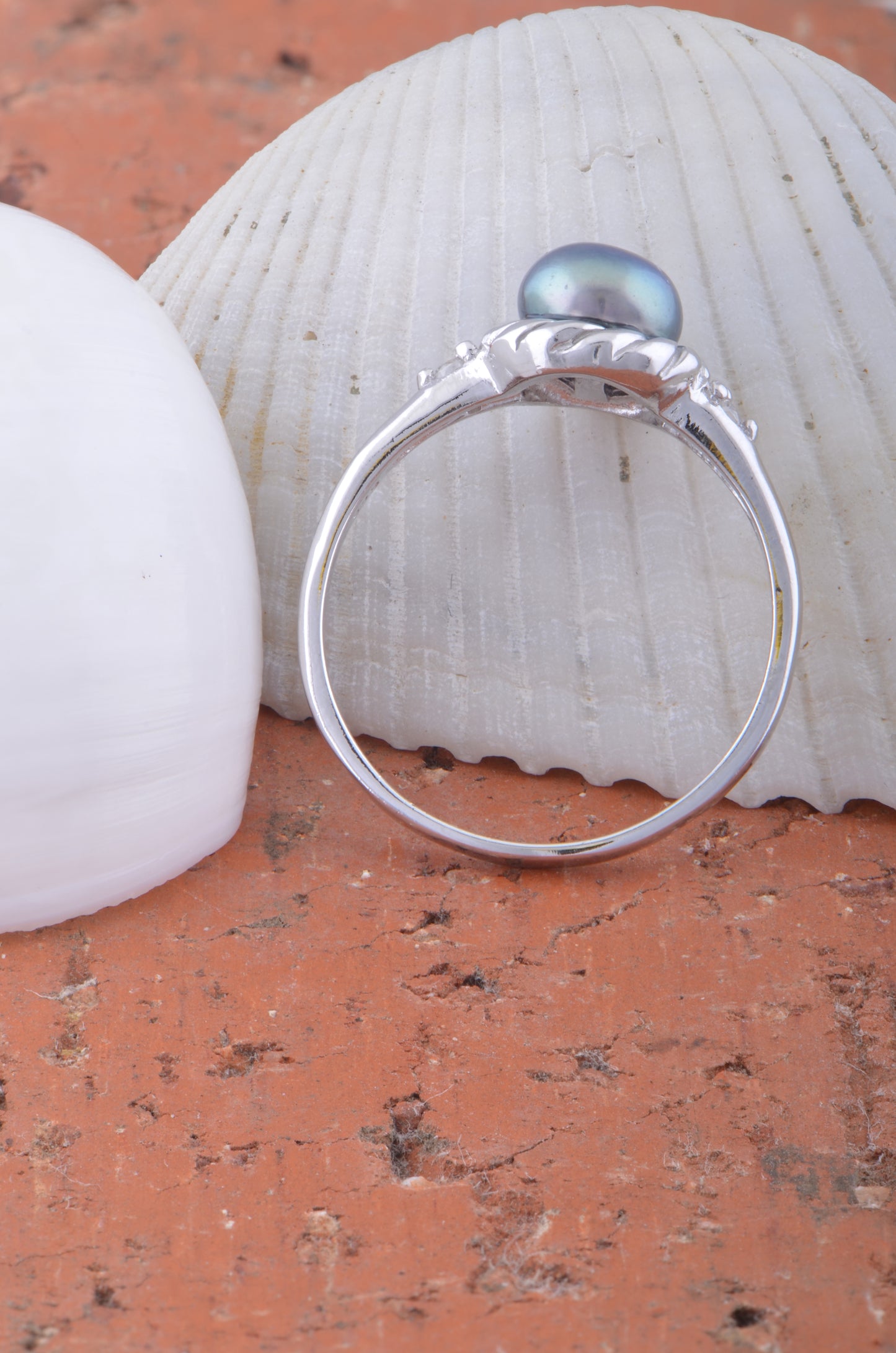 White Gold over Sterling Silver Women's Tahitian Pearl Solitaire Ring
