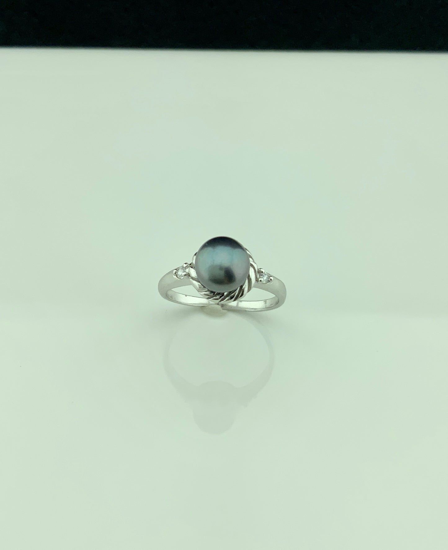 White Gold over Sterling Silver Women's Tahitian Pearl Solitaire Ring